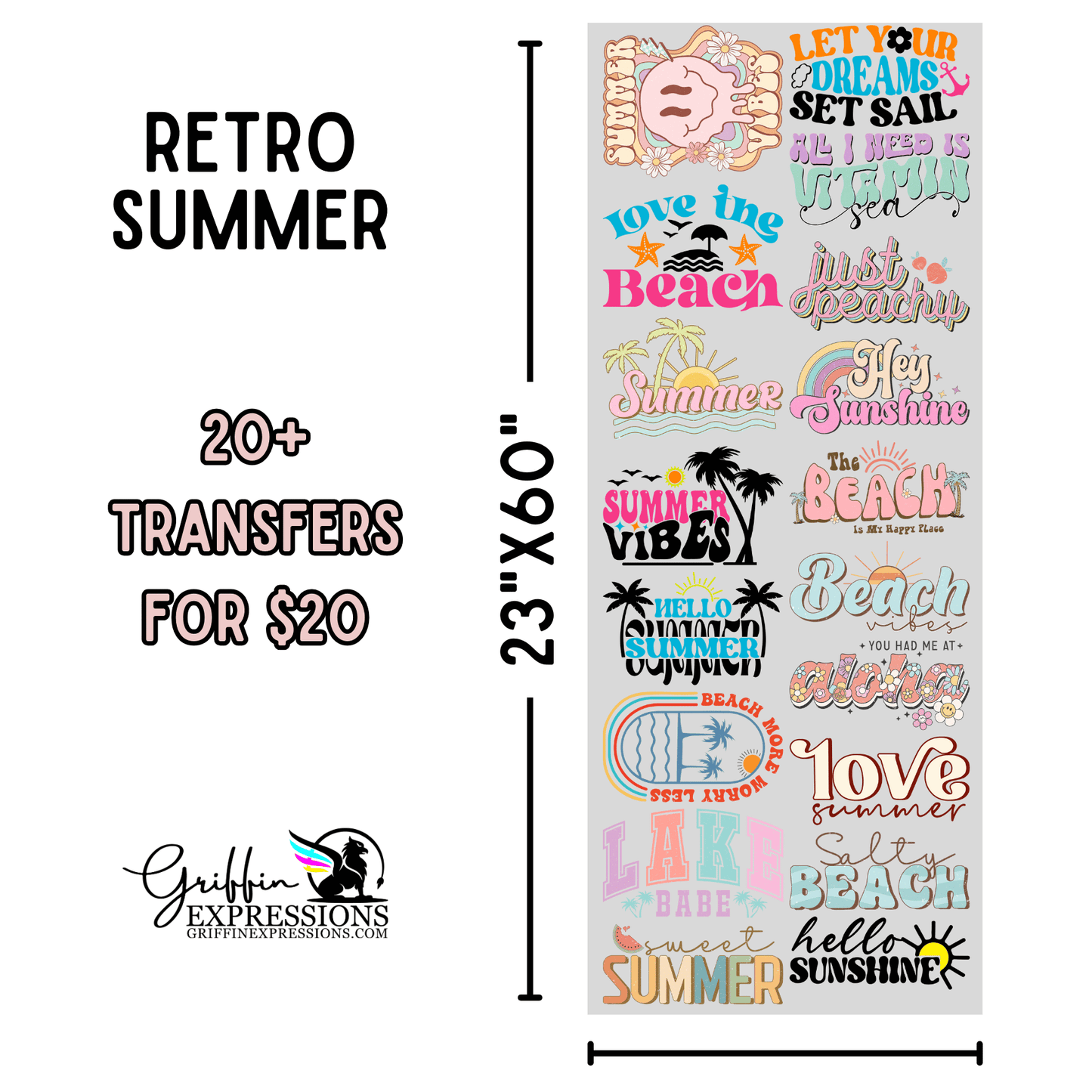 Retro Summer | Dollar Deals DTF Transfer Gang Sheet For Graphic Tees - Griffin Expressions