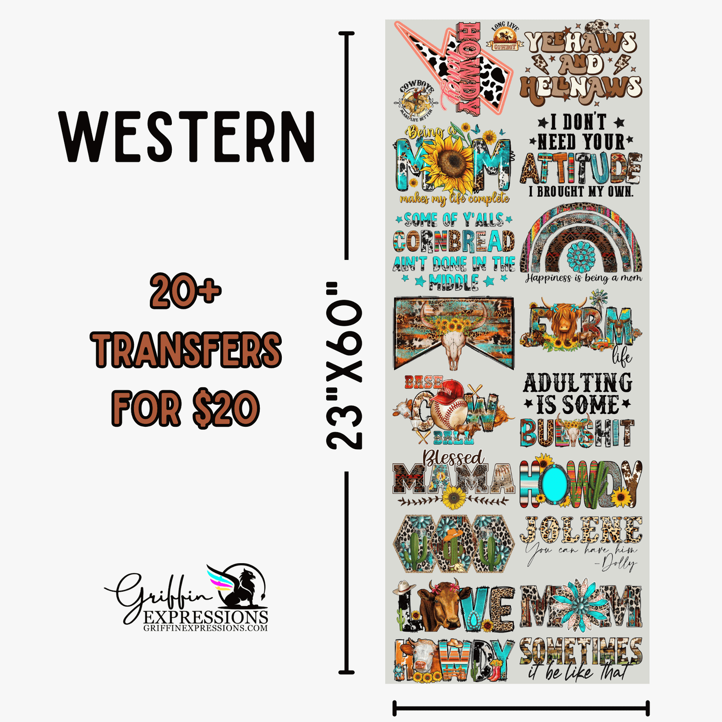 Western | Dollar Deals DTF Transfer Gang Sheet For Graphic Tees - Griffin Expressions