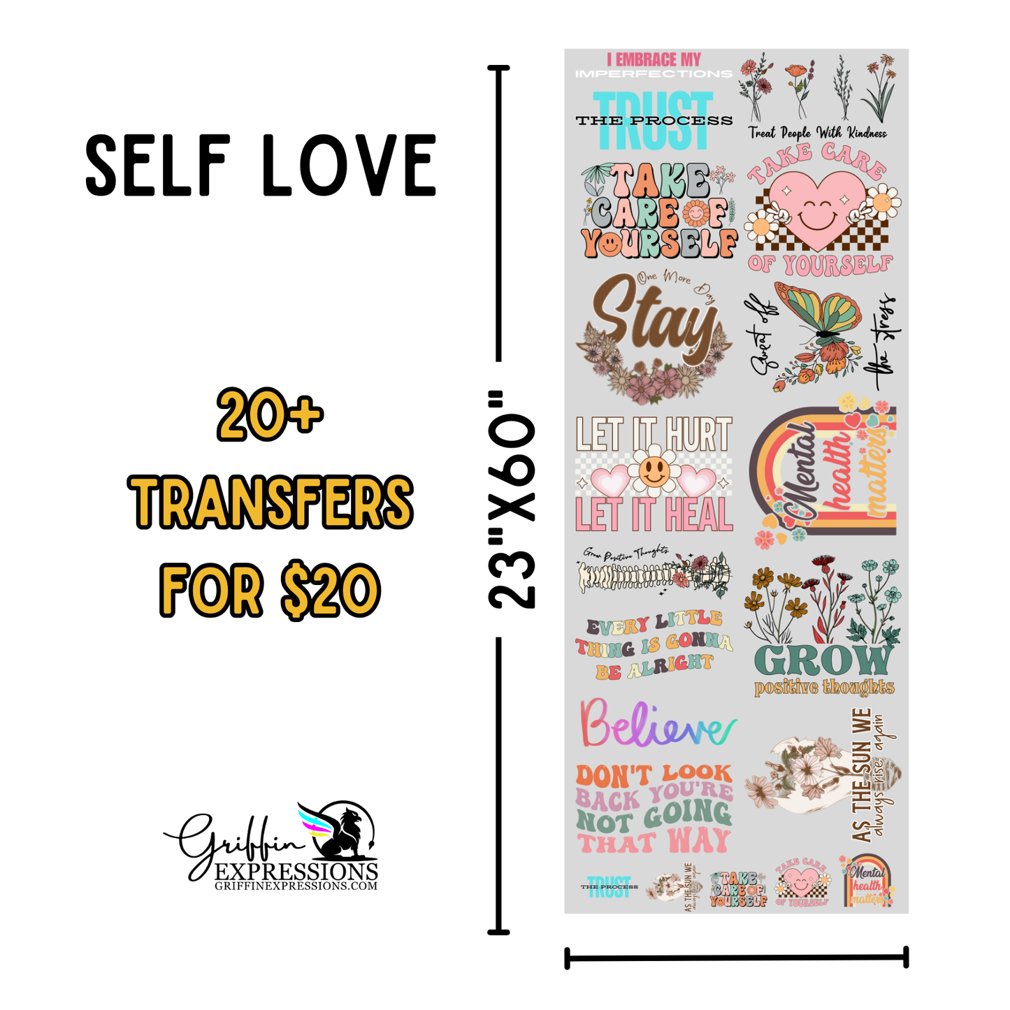 Self Love | Dollar Deals DTF Transfer Gang Sheet For Graphic Tees - Griffin Expressions