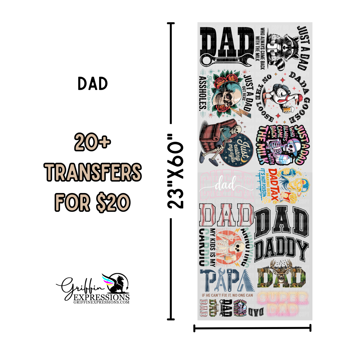 Dad | Dollar Deals DTF Transfer Gang Sheet For Graphic Tees