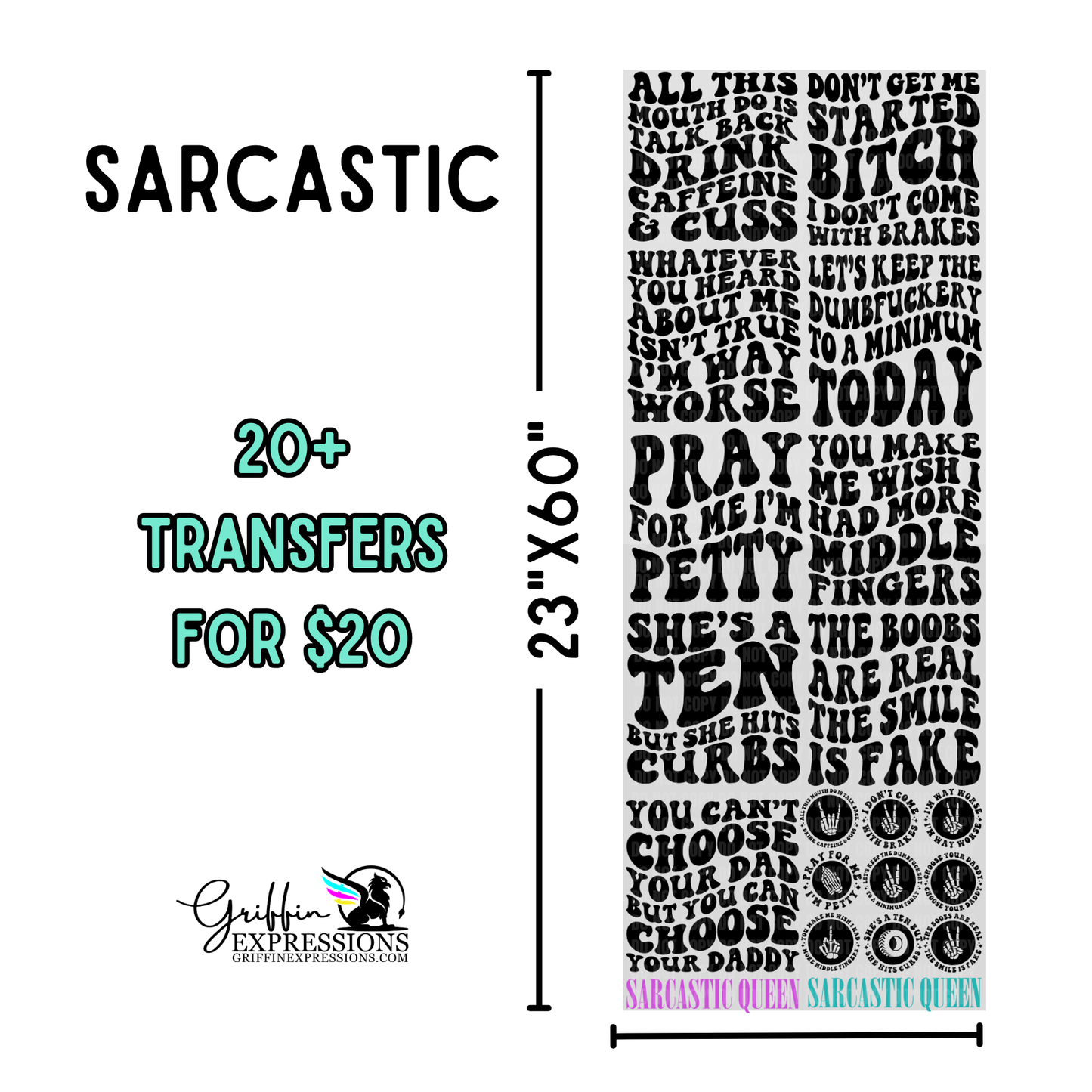 Sarcastic | Dollar Deals DTF Transfer Gang Sheet For Graphic Tees - Griffin Expressions