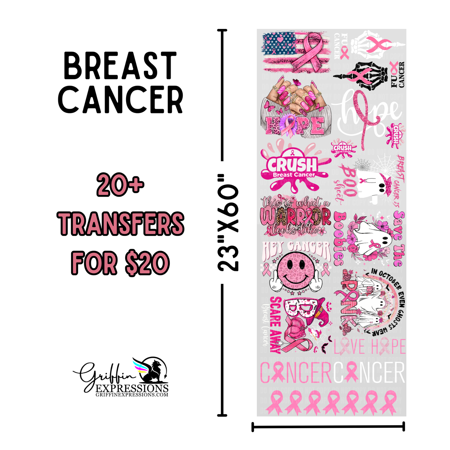 Breast Cancer | Dollar Deals DTF Transfer Gang Sheet For Graphic Tees - Griffin Expressions