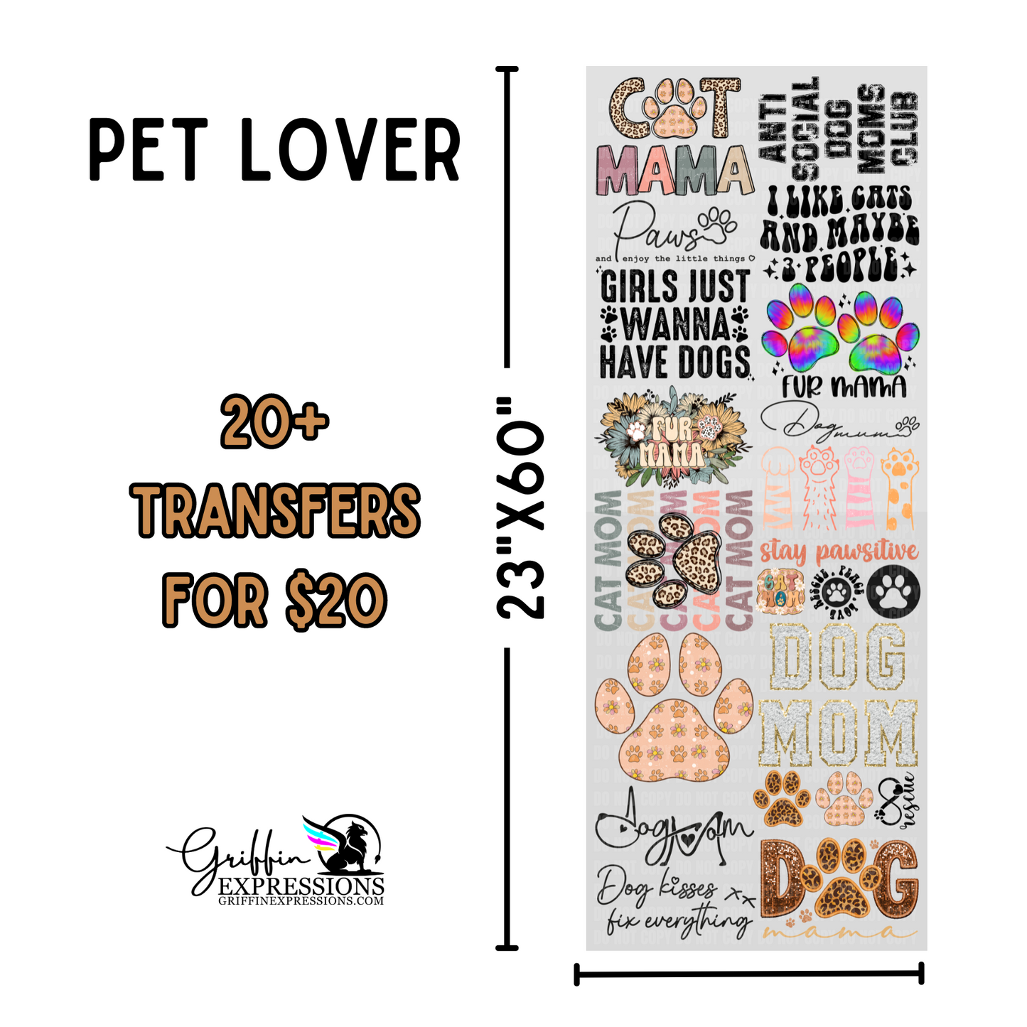 Pet Lover | Dollar Deals DTF Transfer Gang Sheet For Graphic Tees - Griffin Expressions