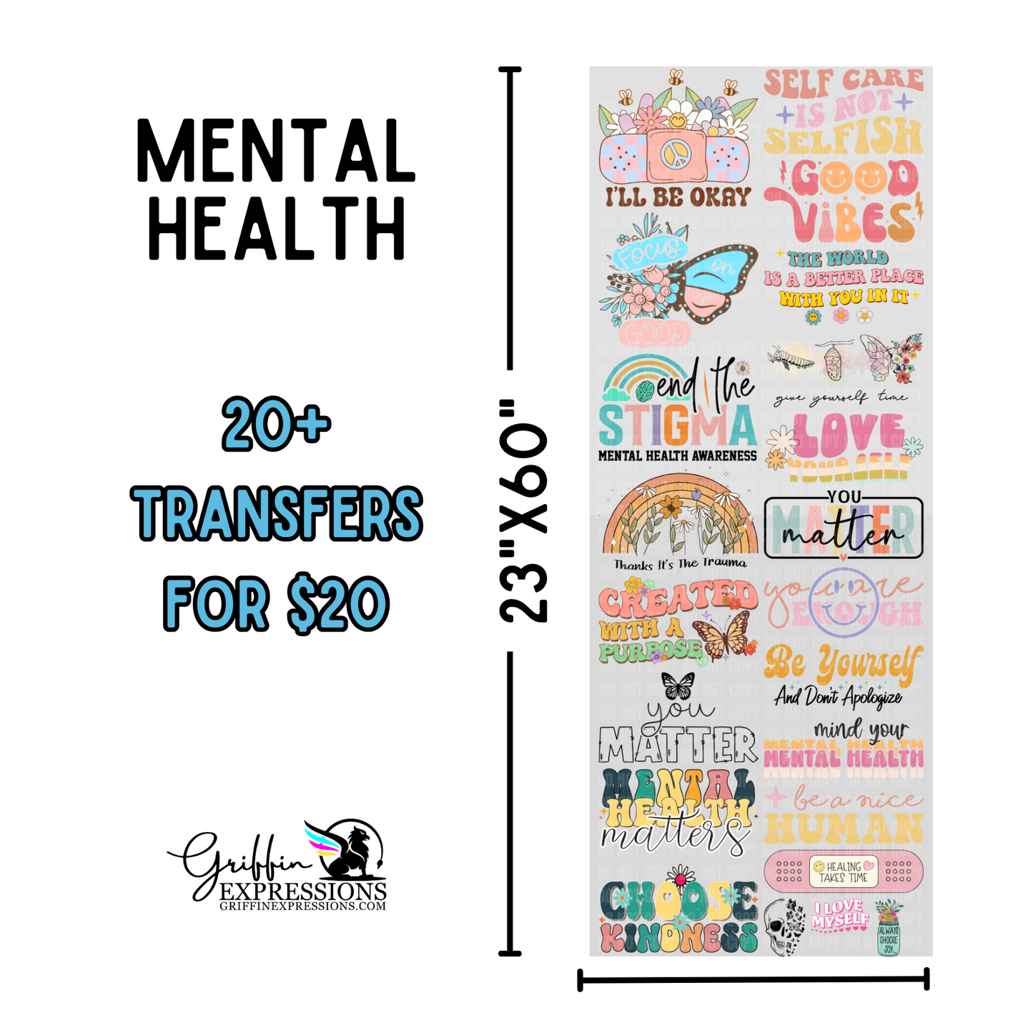 Mental Health | Dollar Deals DTF Transfer Gang Sheet For Graphic Tees - Griffin Expressions