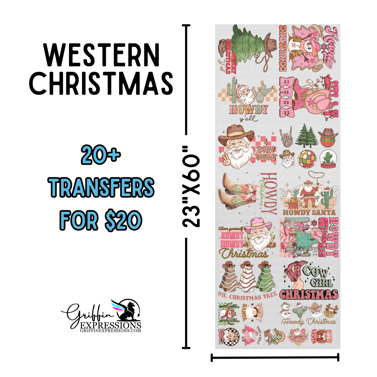 Western Christmas | Dollar Deals DTF Transfer Gang Sheet For Graphic Tees - Griffin Expressions