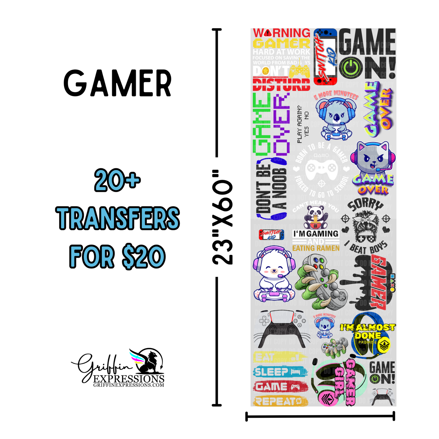 Gamer | Dollar Deals DTF Transfer Gang Sheet For Graphic Tees - Griffin Expressions