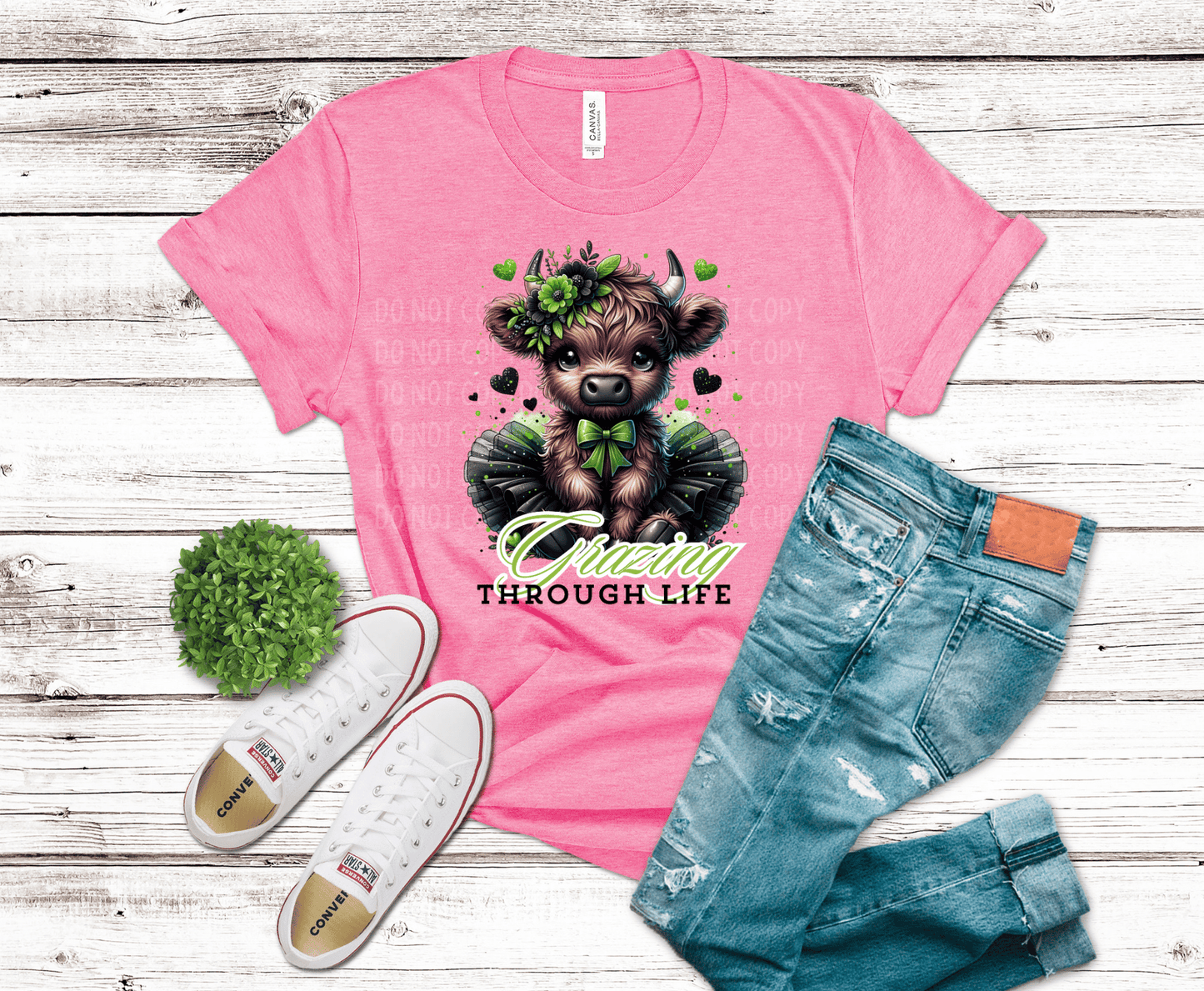 Grazing Through Life Highland Cow | DTF Heat Transfer - Griffin Expressions