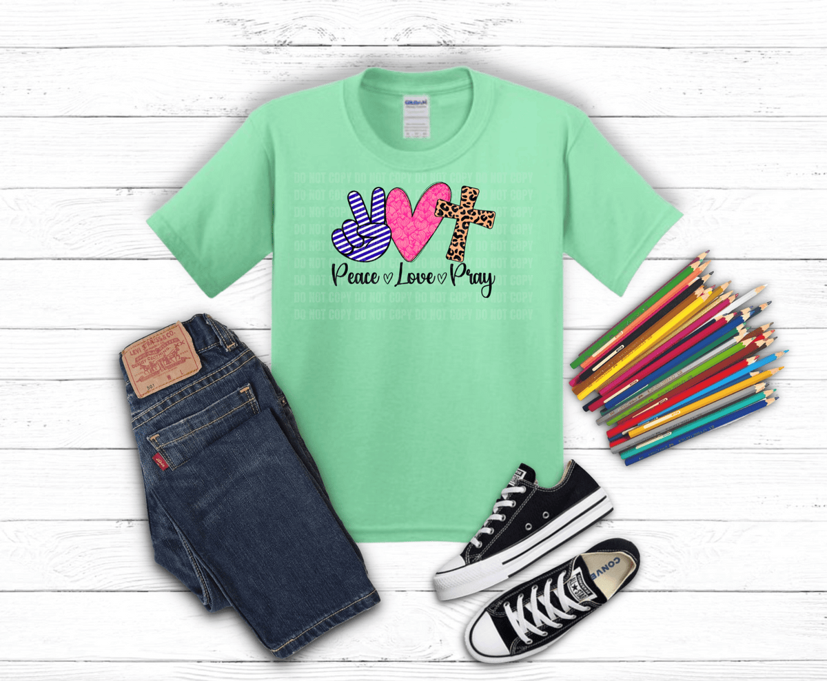 Peace Love Jesus DTF transfer, ready to press heat transfer for Christian shirts