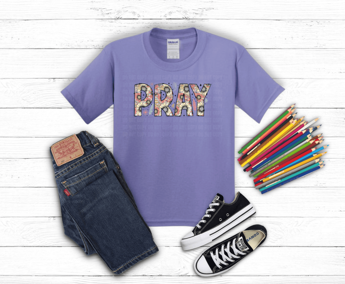 Pray Flower DTF transfer, ready to press heat transfer for Christian shirts