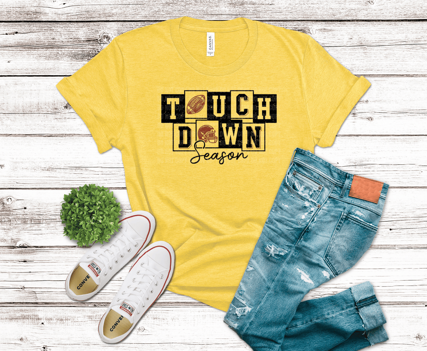 Touch Down Season with football and apple DTF transfer, ready to press heat transfer for football shirts