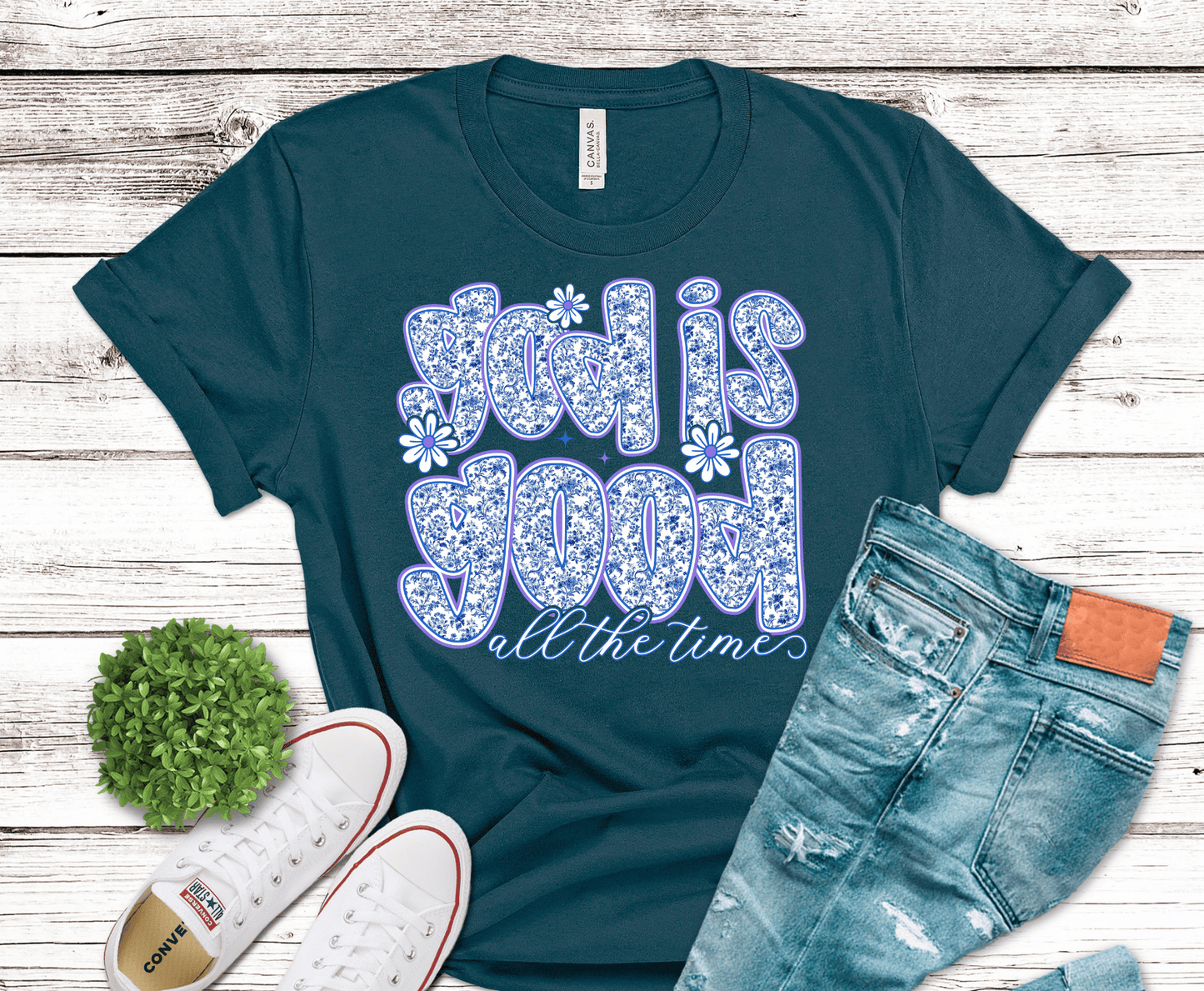 Blue Floral God Good | DTF Heat Transfer