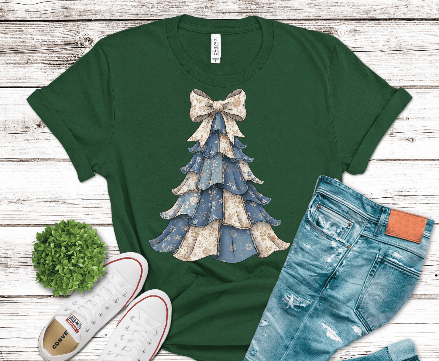 Patchwork Blue Tree | DTF Heat Transfer