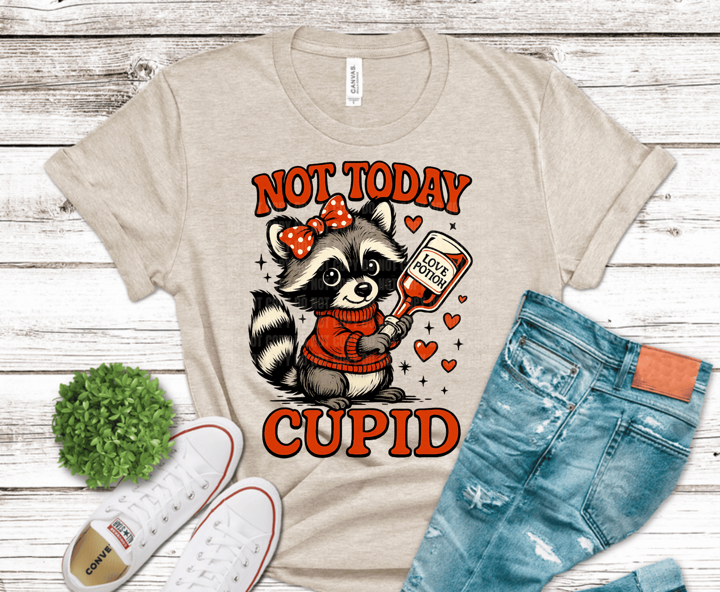 Not Today Cupid Raccoon Funny Valentines Day | DTF Heat Transfer