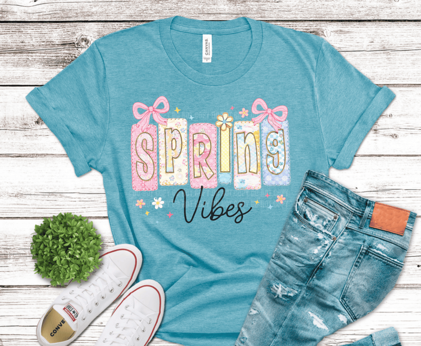 Pastel Spring Vibes patch lettering with bows and flowers