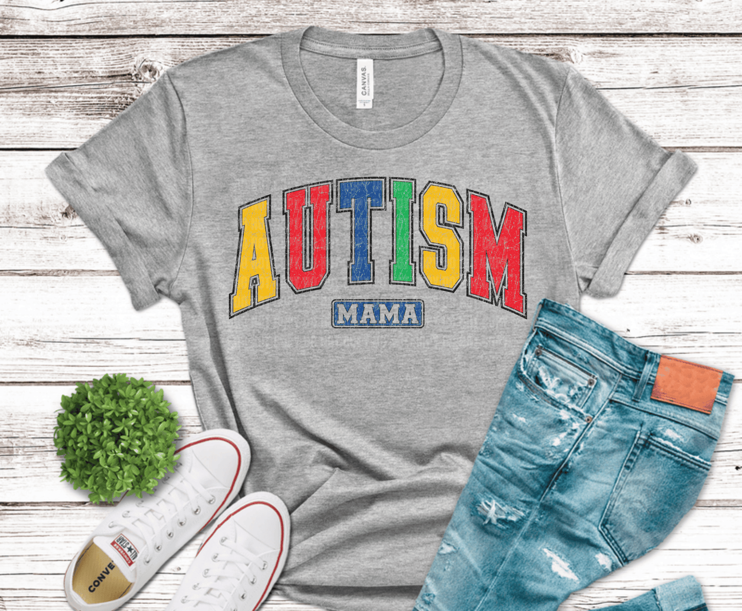 Colorful Autism Mama collegiate style awareness design