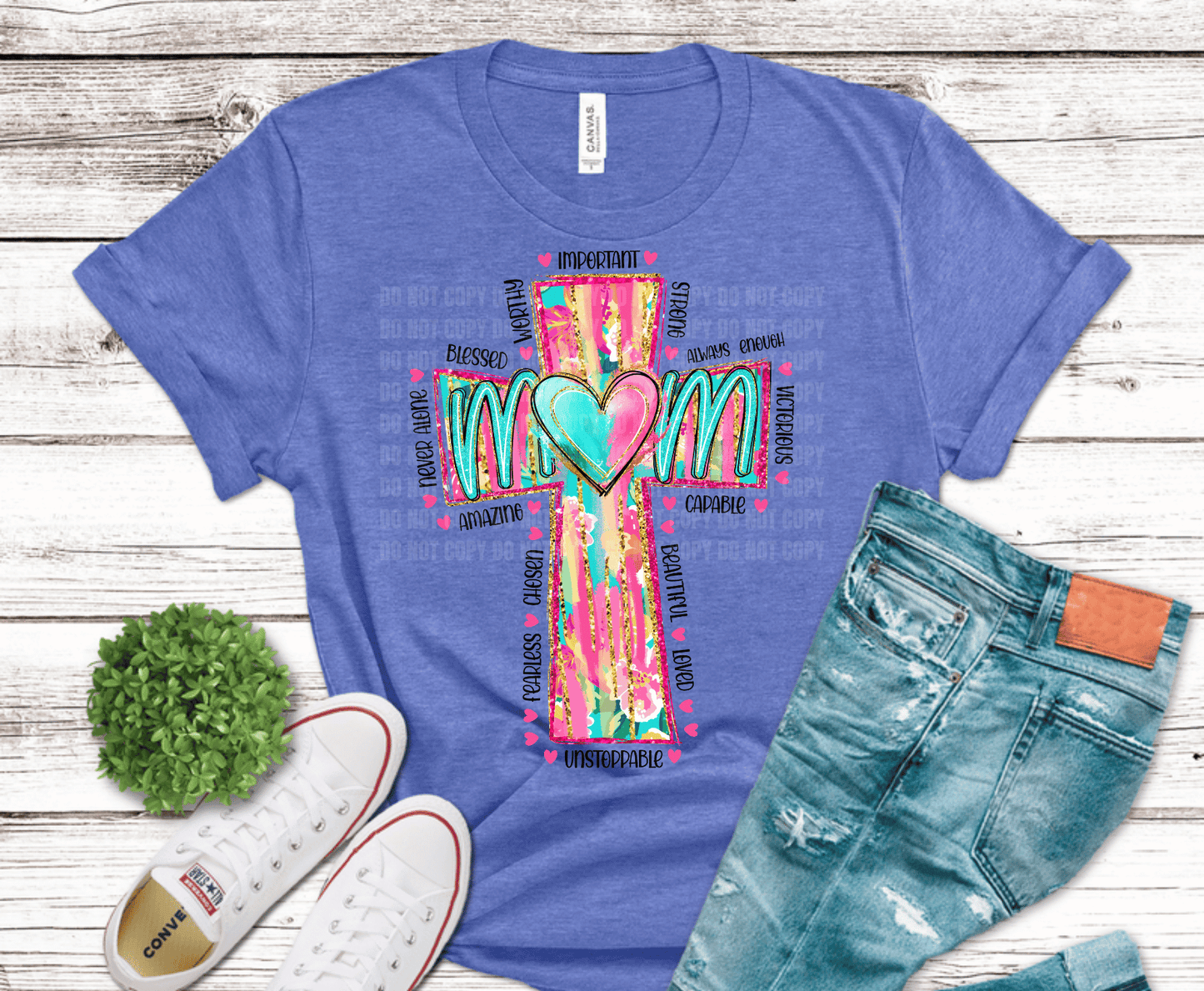 Watercolor cross with MOM and empowering faith words