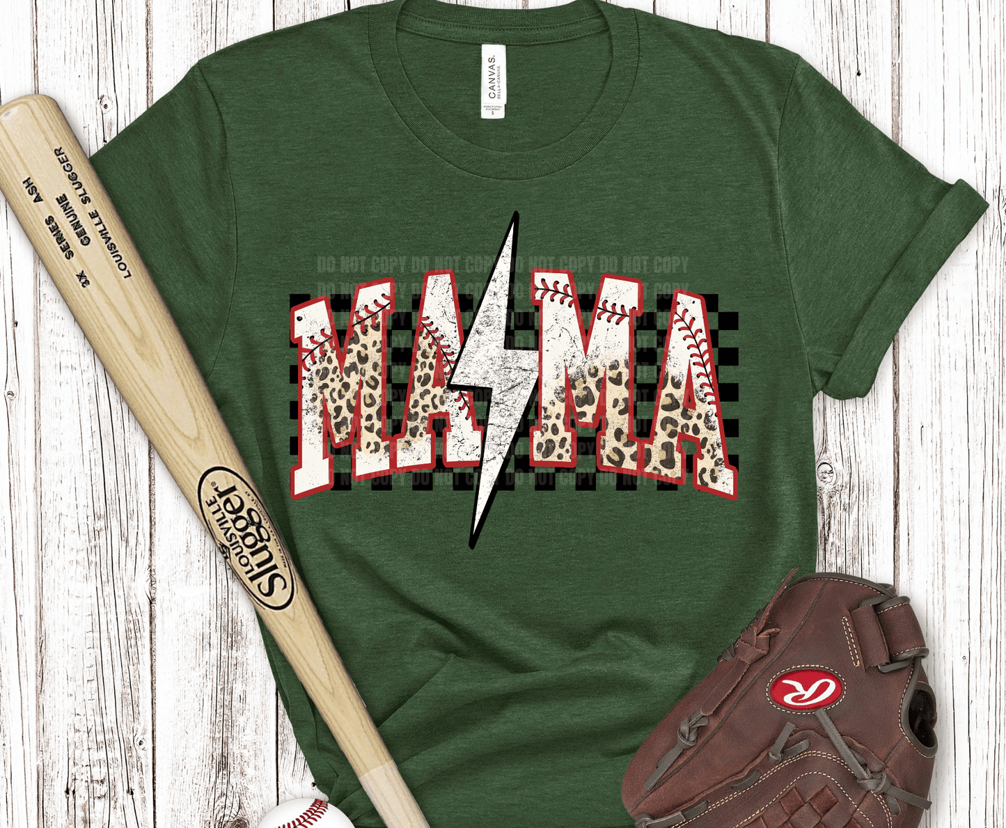 Distressed Mama lettering with lightning bolt and baseball pattern