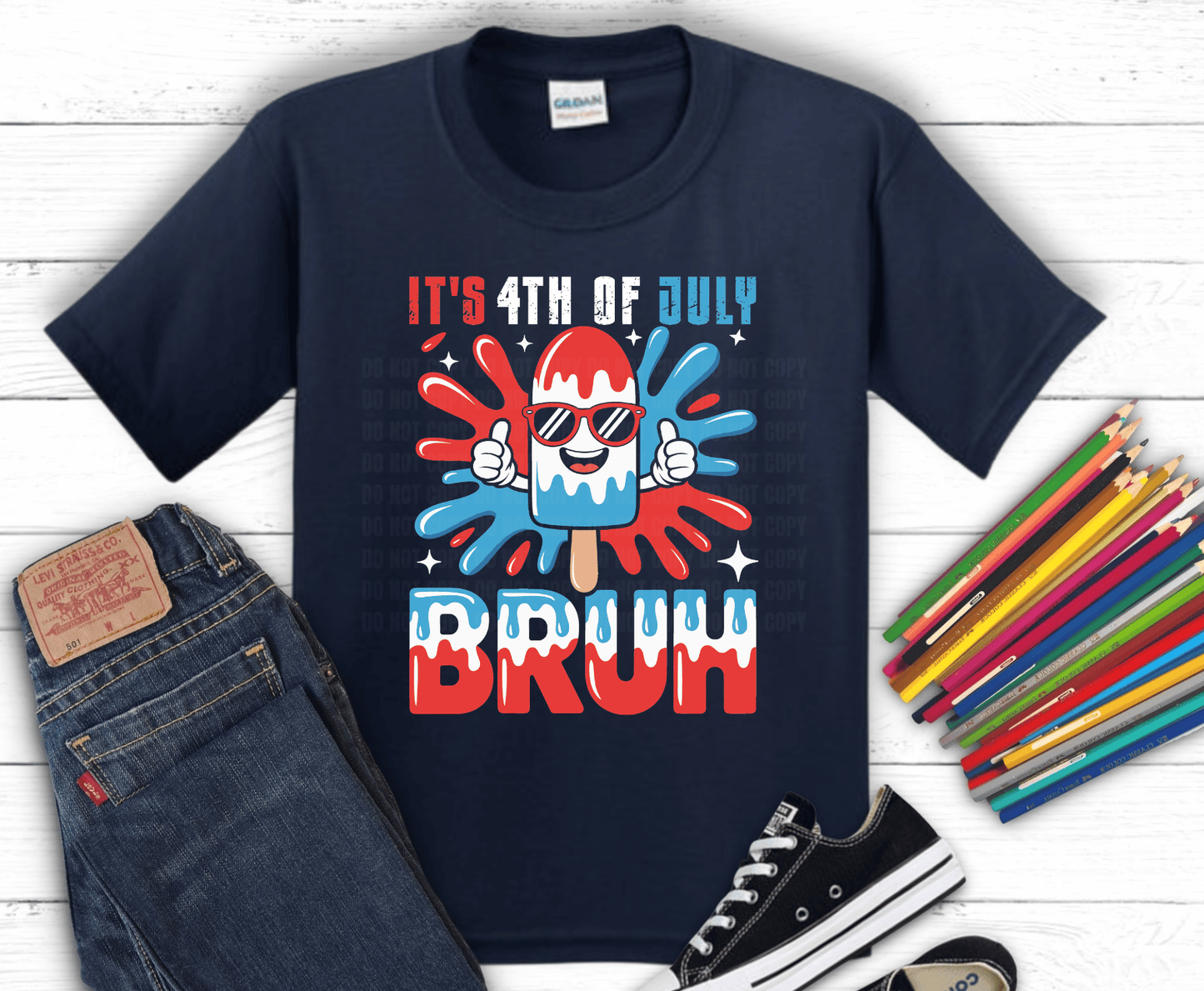 Funny July popsicle design perfect for patriotic summer shirts.