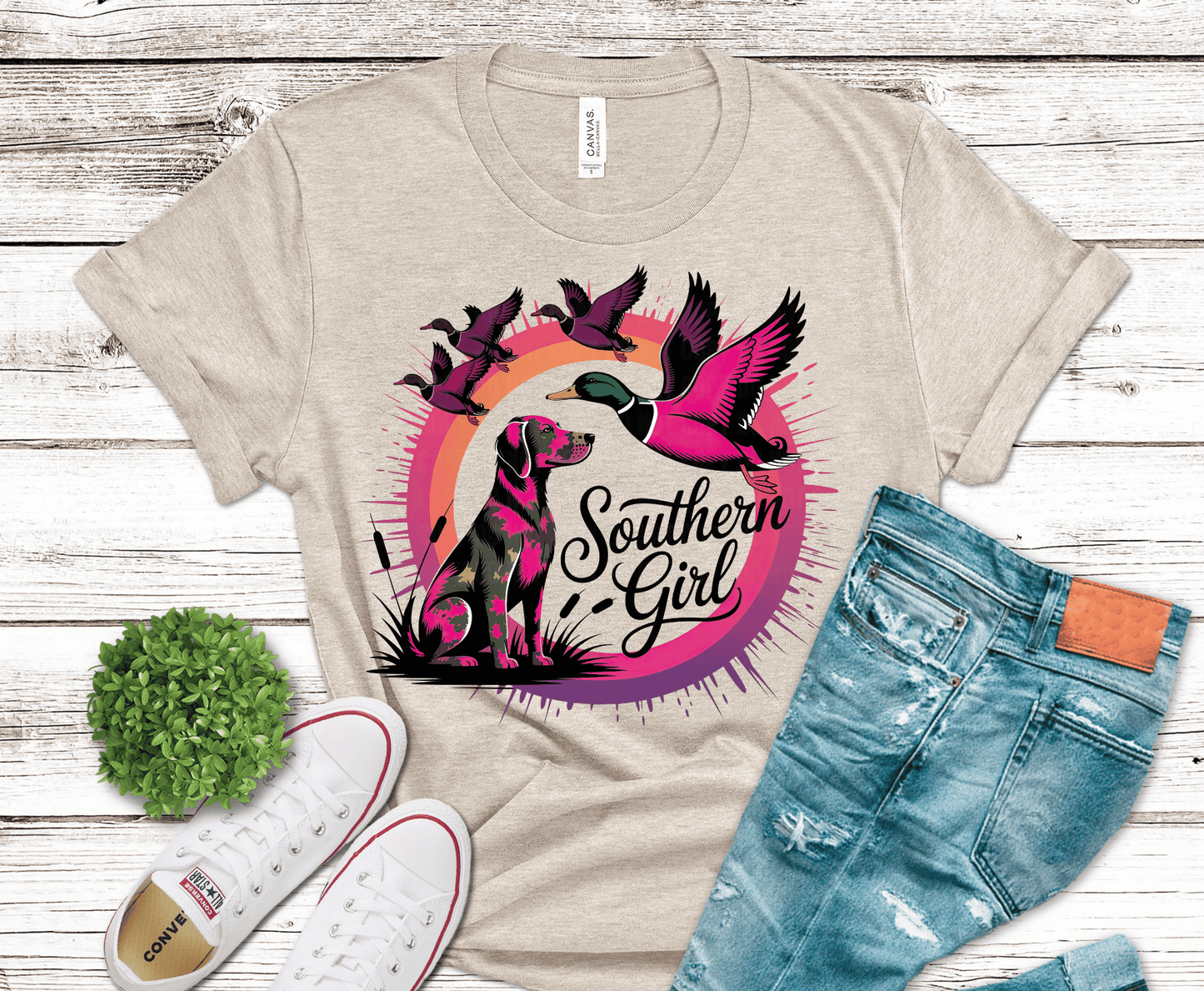 Southern Girl hummingbird with moon and flowers DTF transfer, ready to press heat transfer for southern shirts