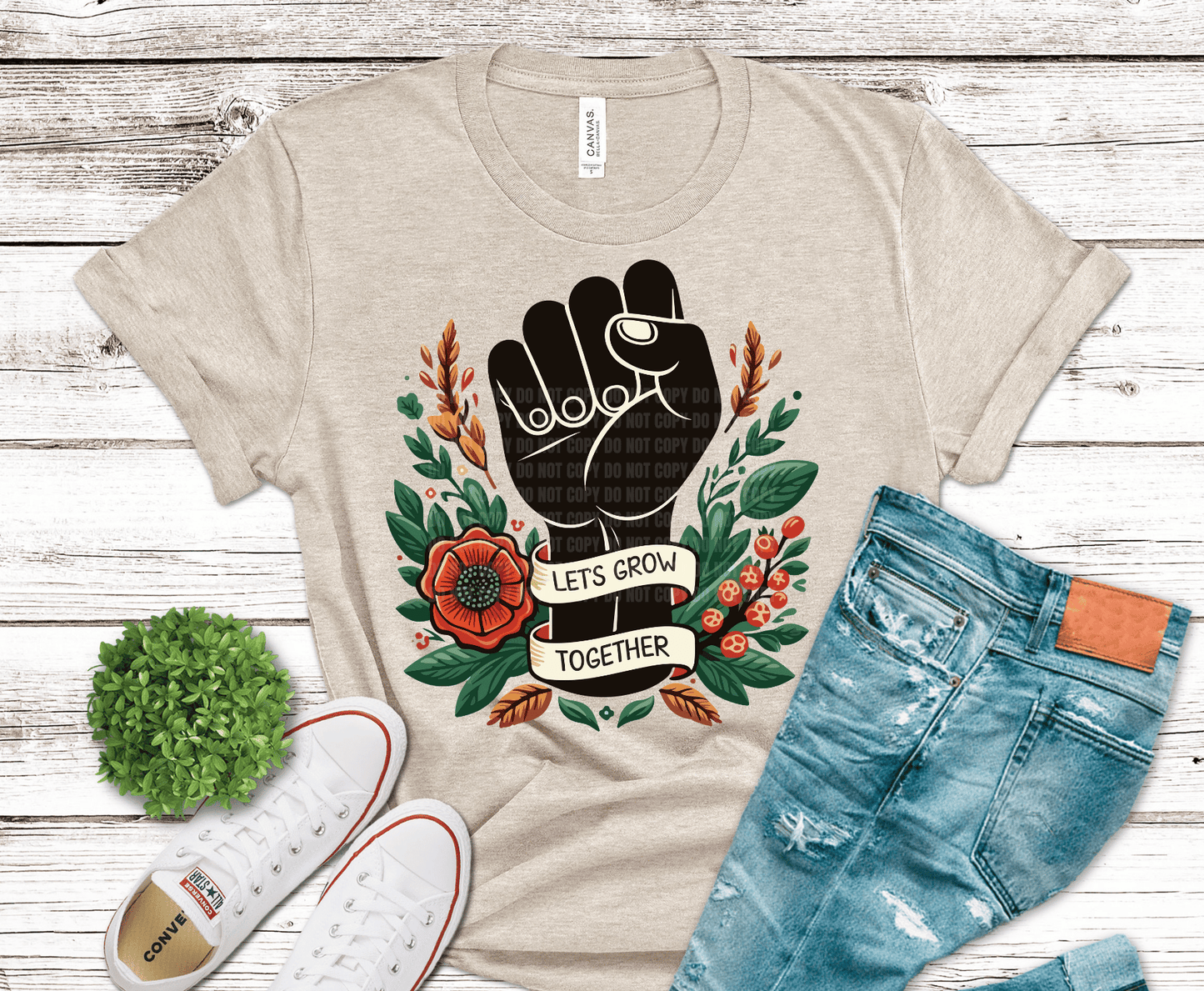 Juneteenth Let's Grow Together raised fist DTF transfer, ready to press heat transfer for freedom shirts