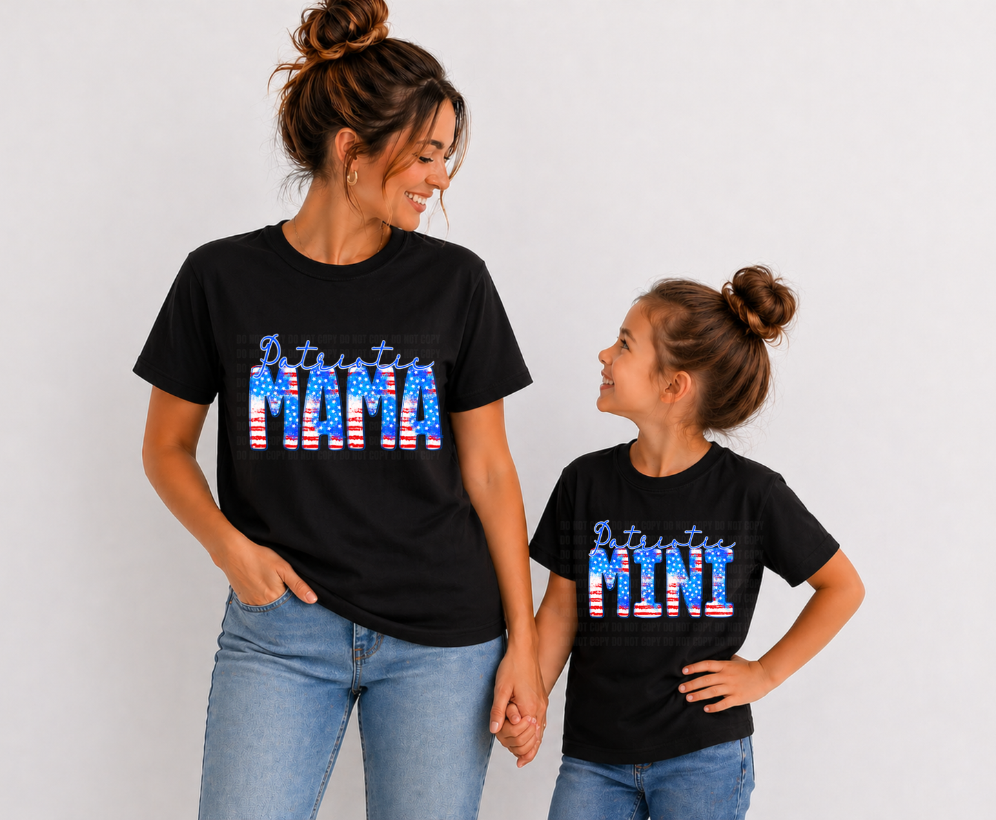 Patriotic Mama stars and stripes lettering DTF transfer, ready to press heat transfer for mom shirts