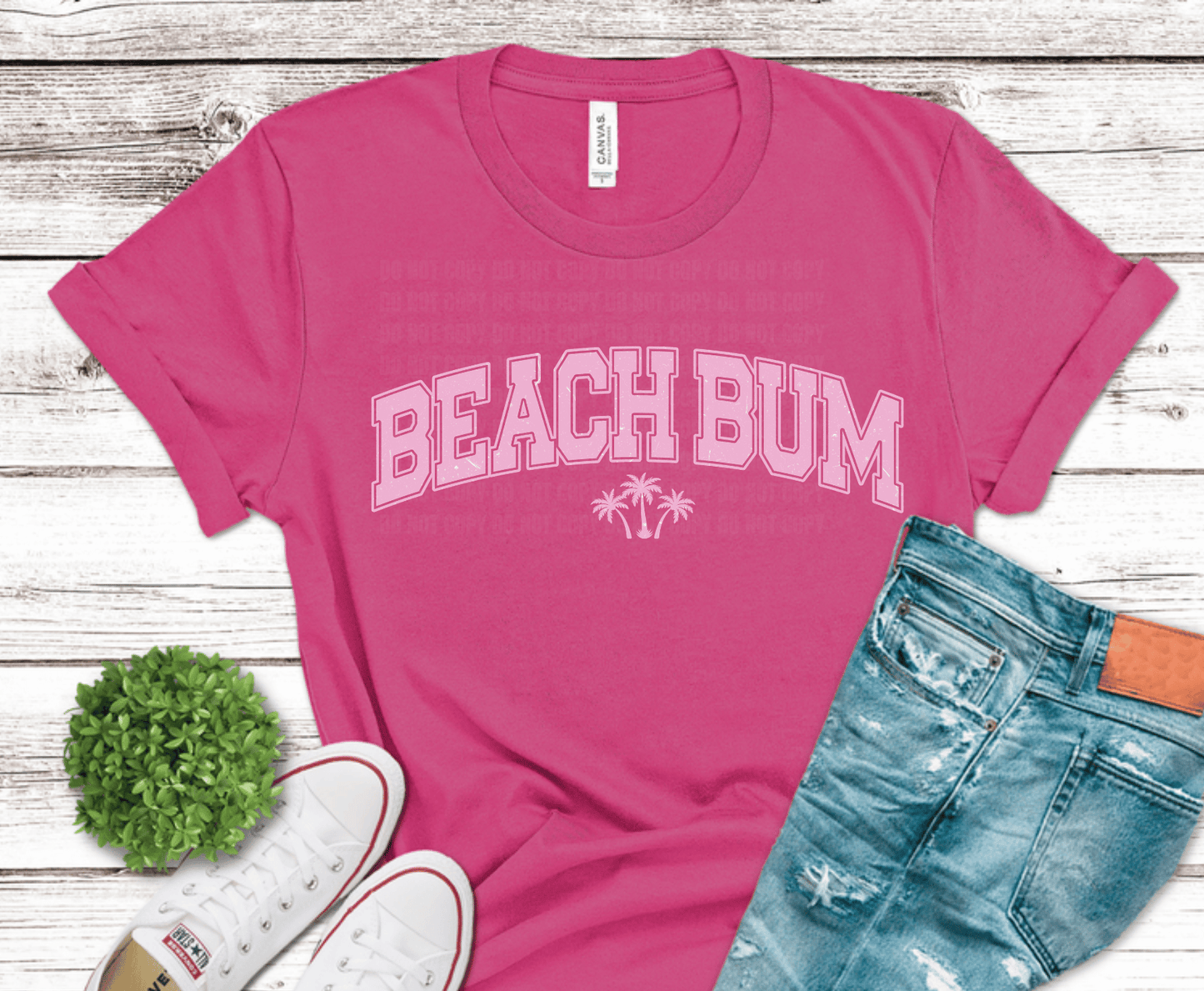 Beach Bum Pink lettering DTF transfer, ready to press heat transfer for beach shirts