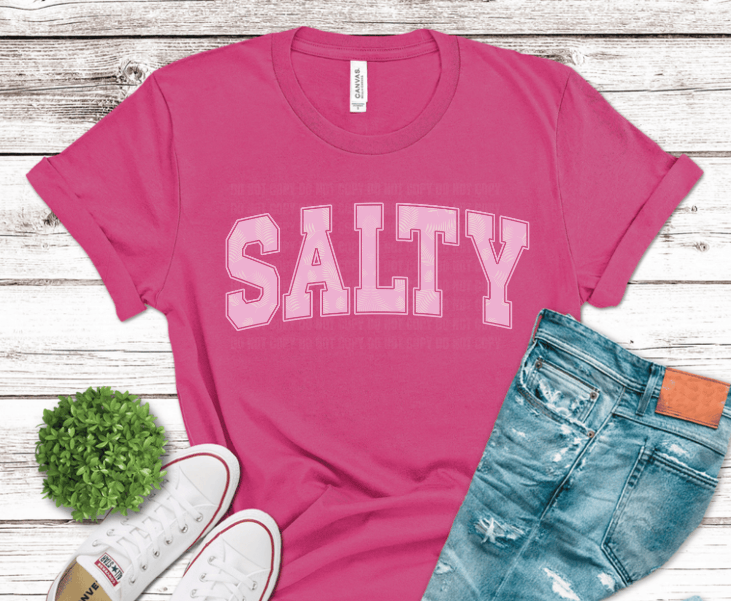 Salty Pink lettering DTF transfer, ready to press heat transfer for beach shirts