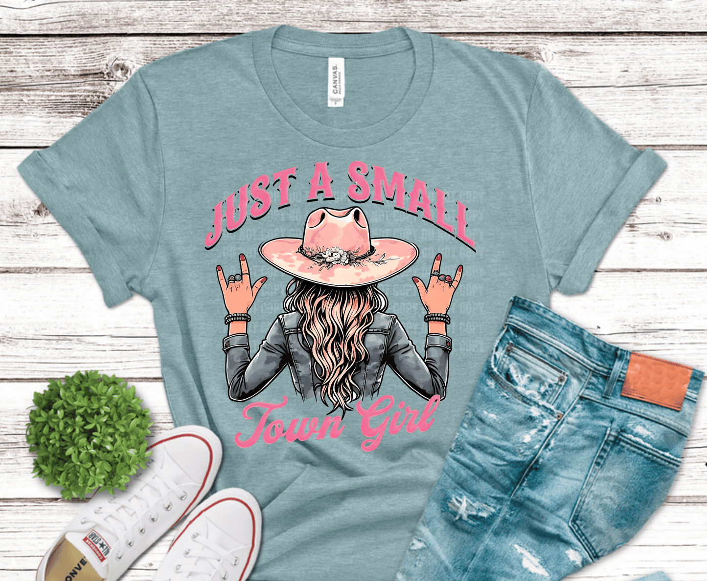 Just A Small Town Girl cowgirl DTF transfer, ready to press heat transfer for western shirts