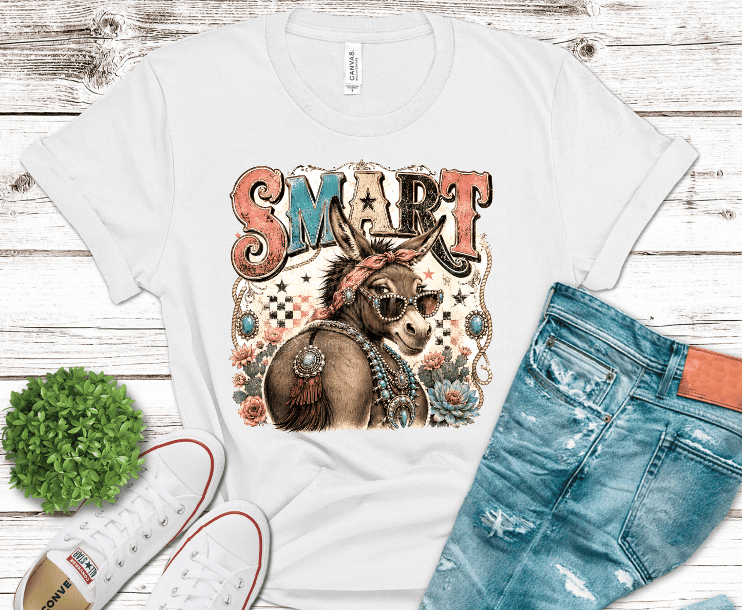 Western Glam Smart Ass Donkey DTF transfer, ready to press heat transfer for western shirts
