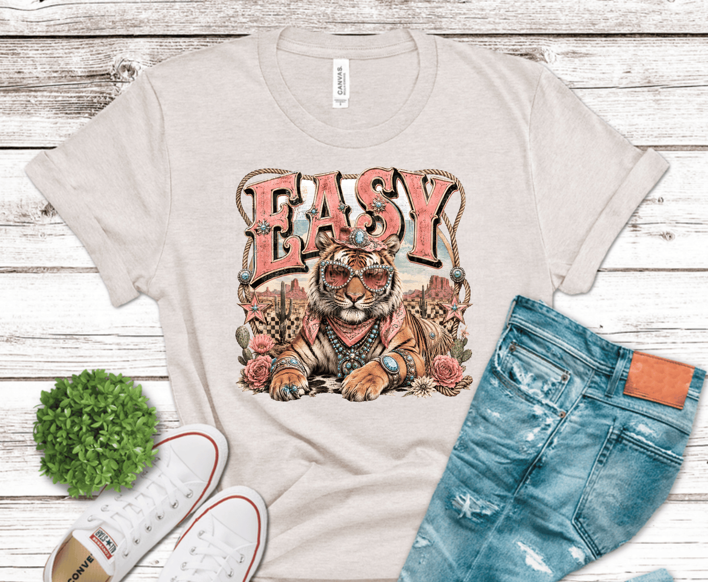 Western Glam Easy Tiger DTF transfer, ready to press heat transfer for western shirts