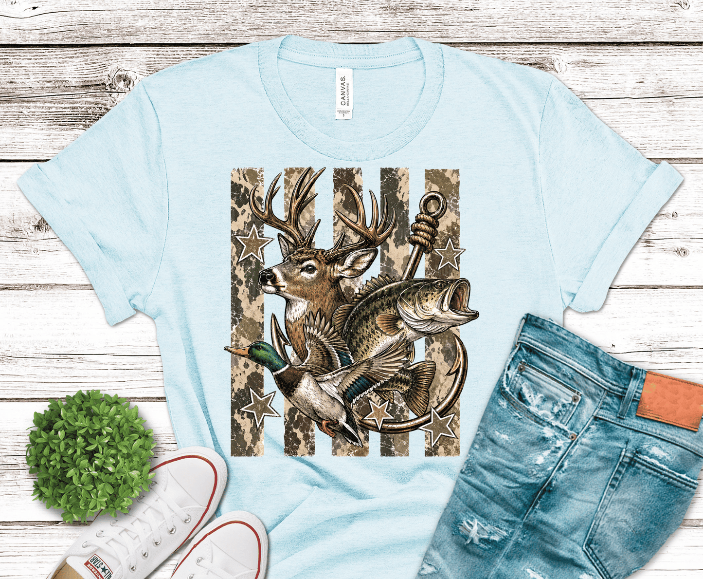 Deer Fish Duck layered animal DTF transfer, ready to press heat transfer for funny shirts