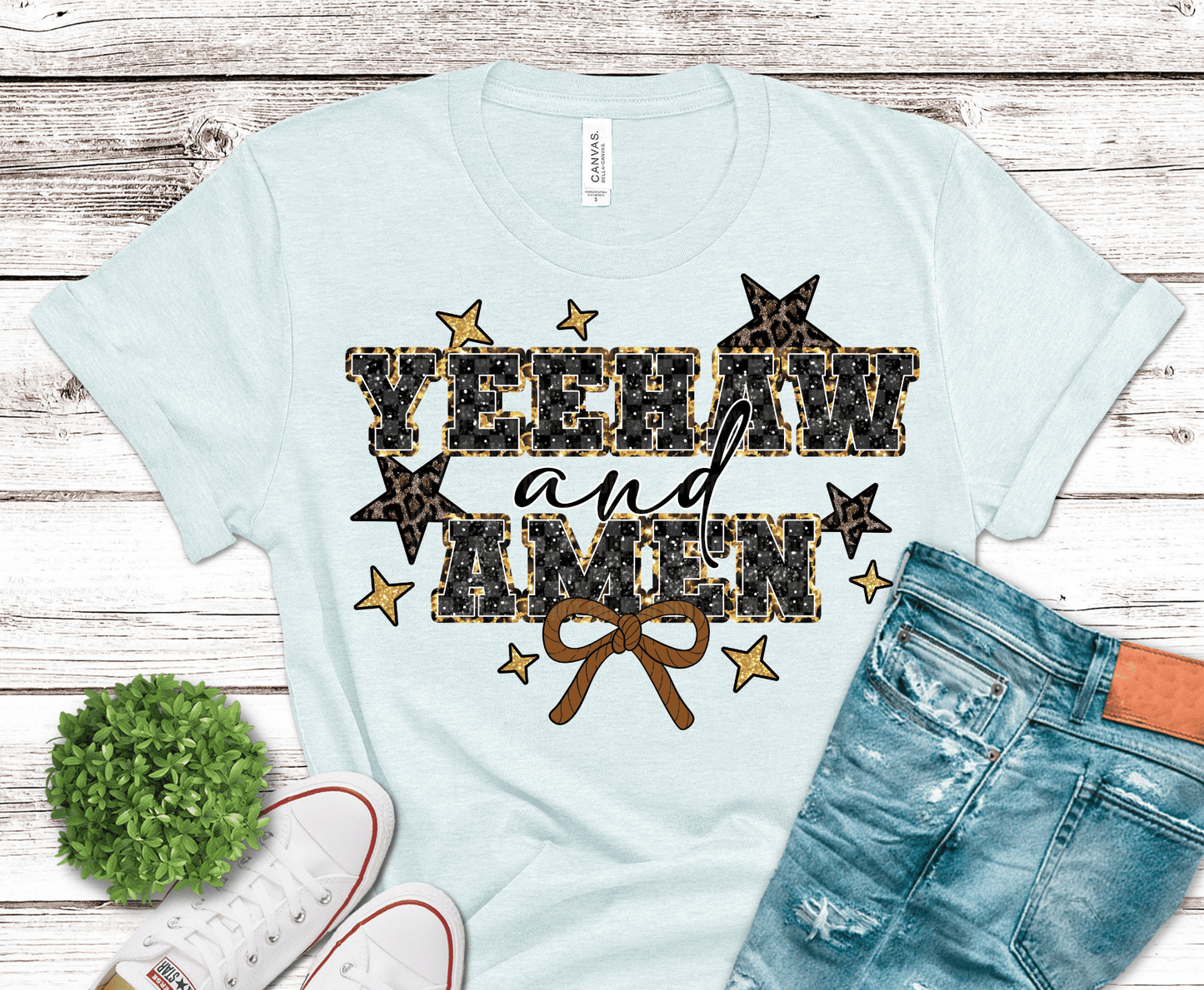 Yeehaw And Amen bow DTF transfer, ready to press heat transfer for western shirts