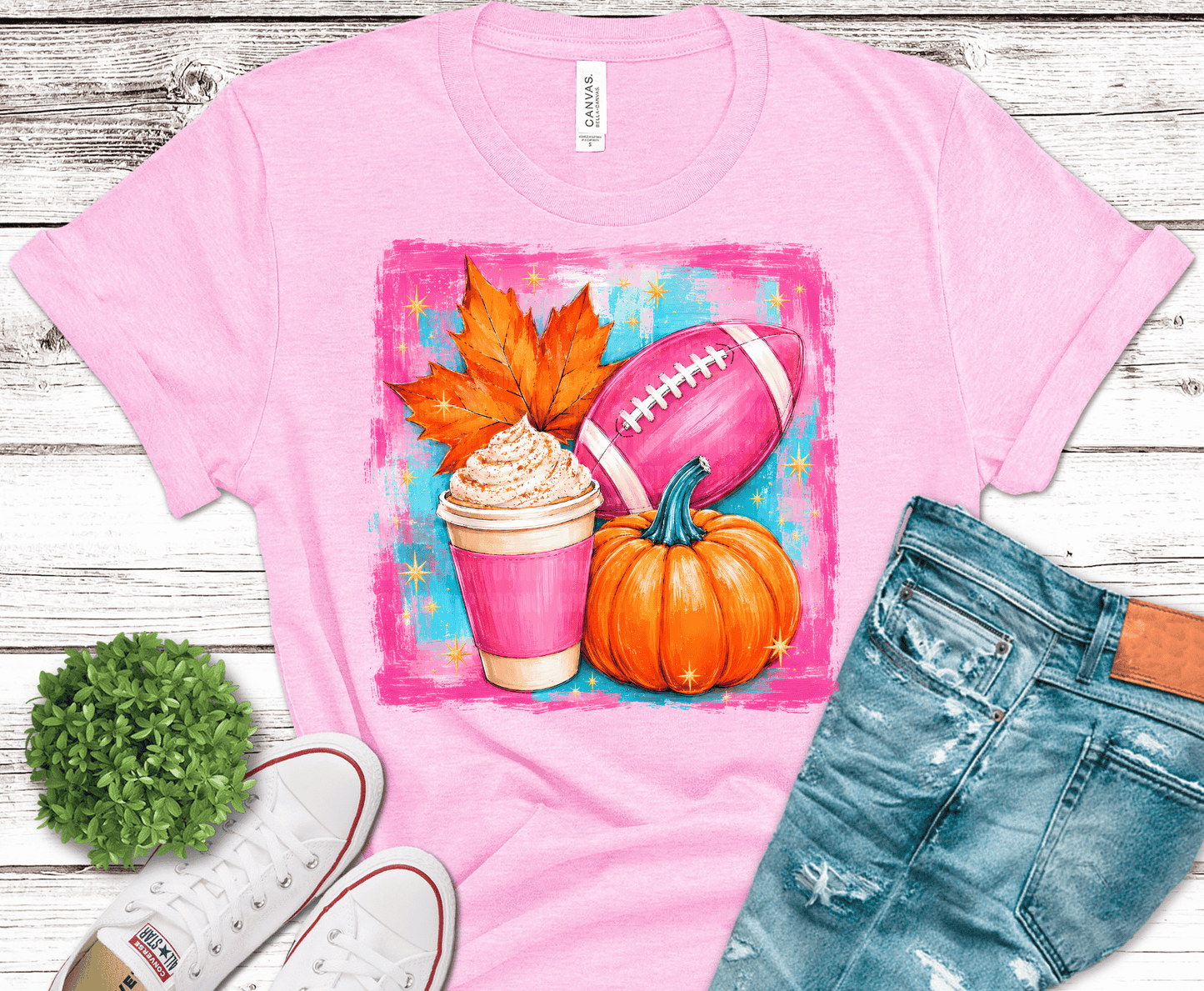 Pumpkin Spice Latte Football DTF transfer, ready to press heat transfer for fall shirts