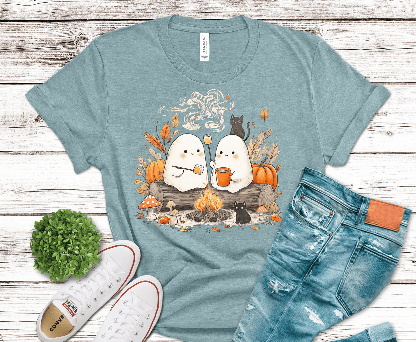 Ghost Coffee DTF transfer, ready to press heat transfer for Halloween shirts
