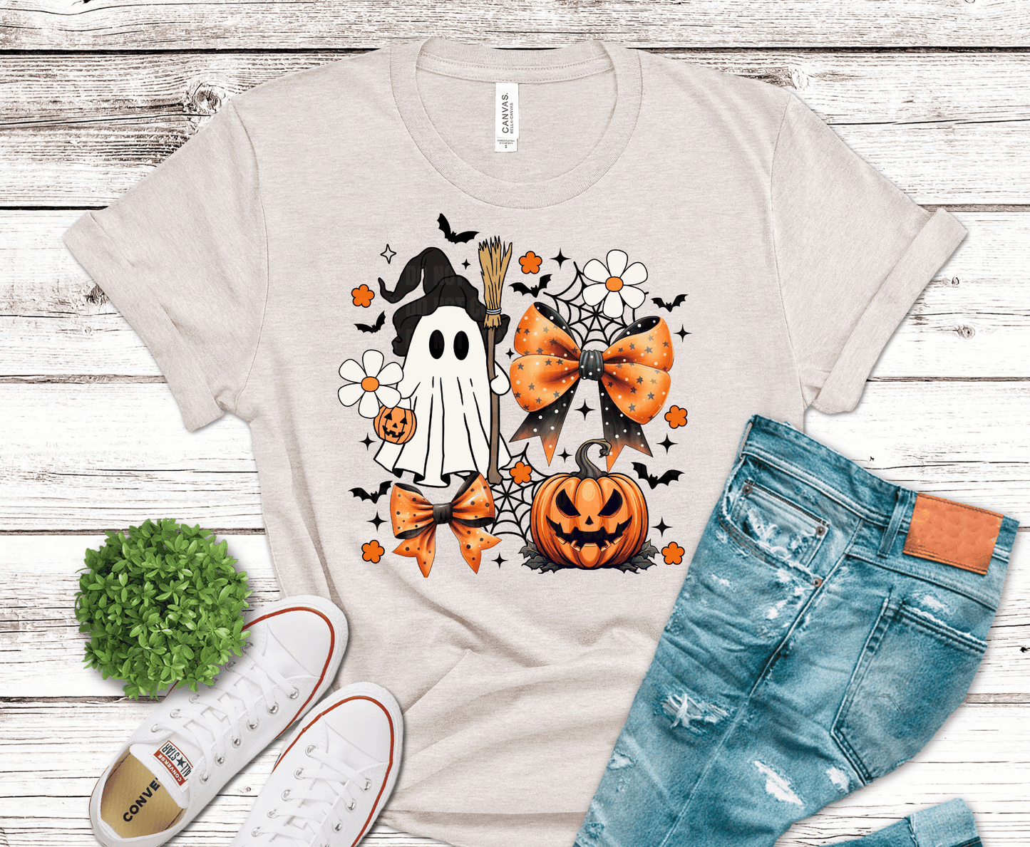 Halloween Ghost Bows Pumpkins DTF transfer, ready to press heat transfer for Halloween shirts