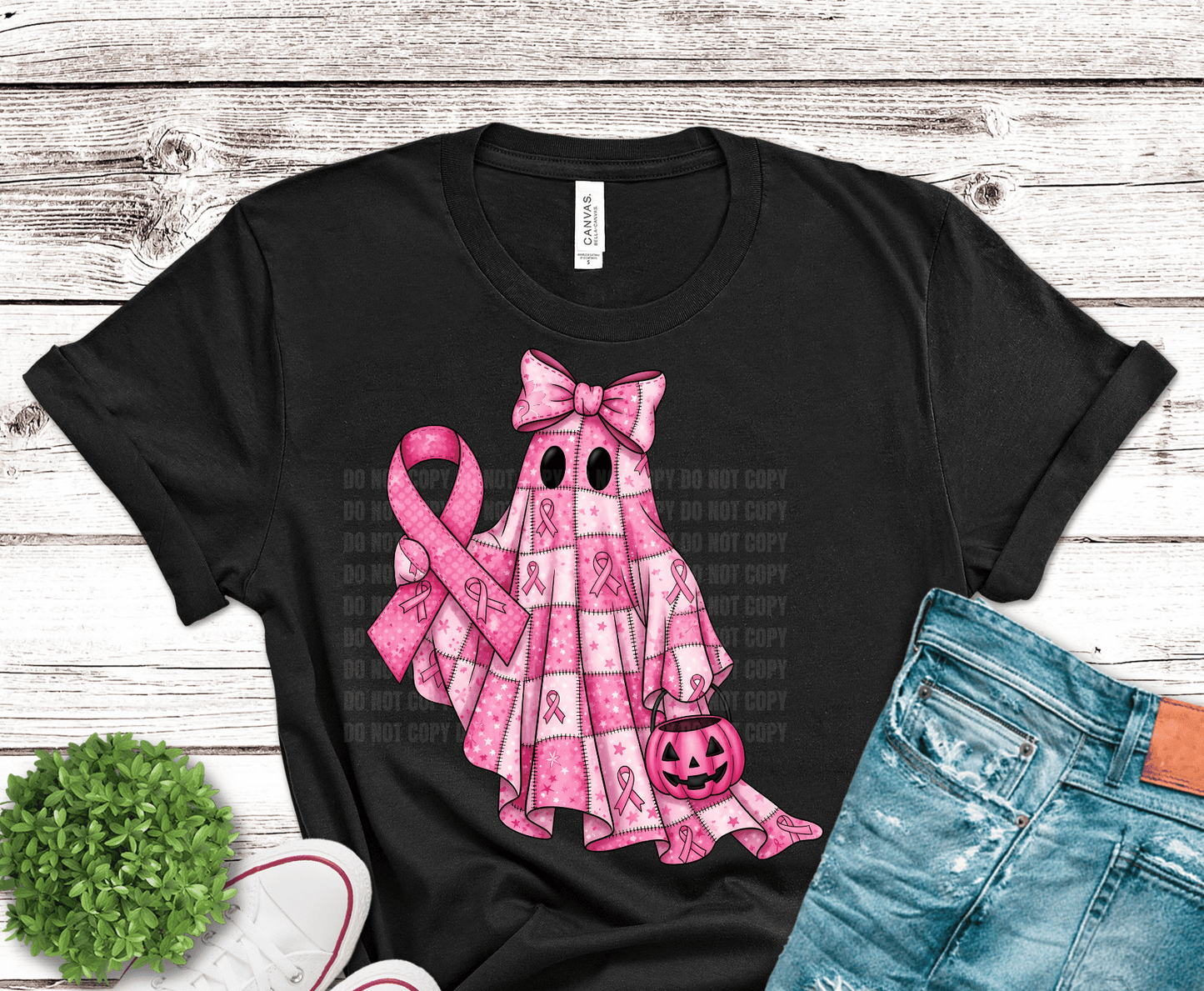 Pink Ghost Pumpkin DTF transfer, ready to press heat transfer for Halloween shirts