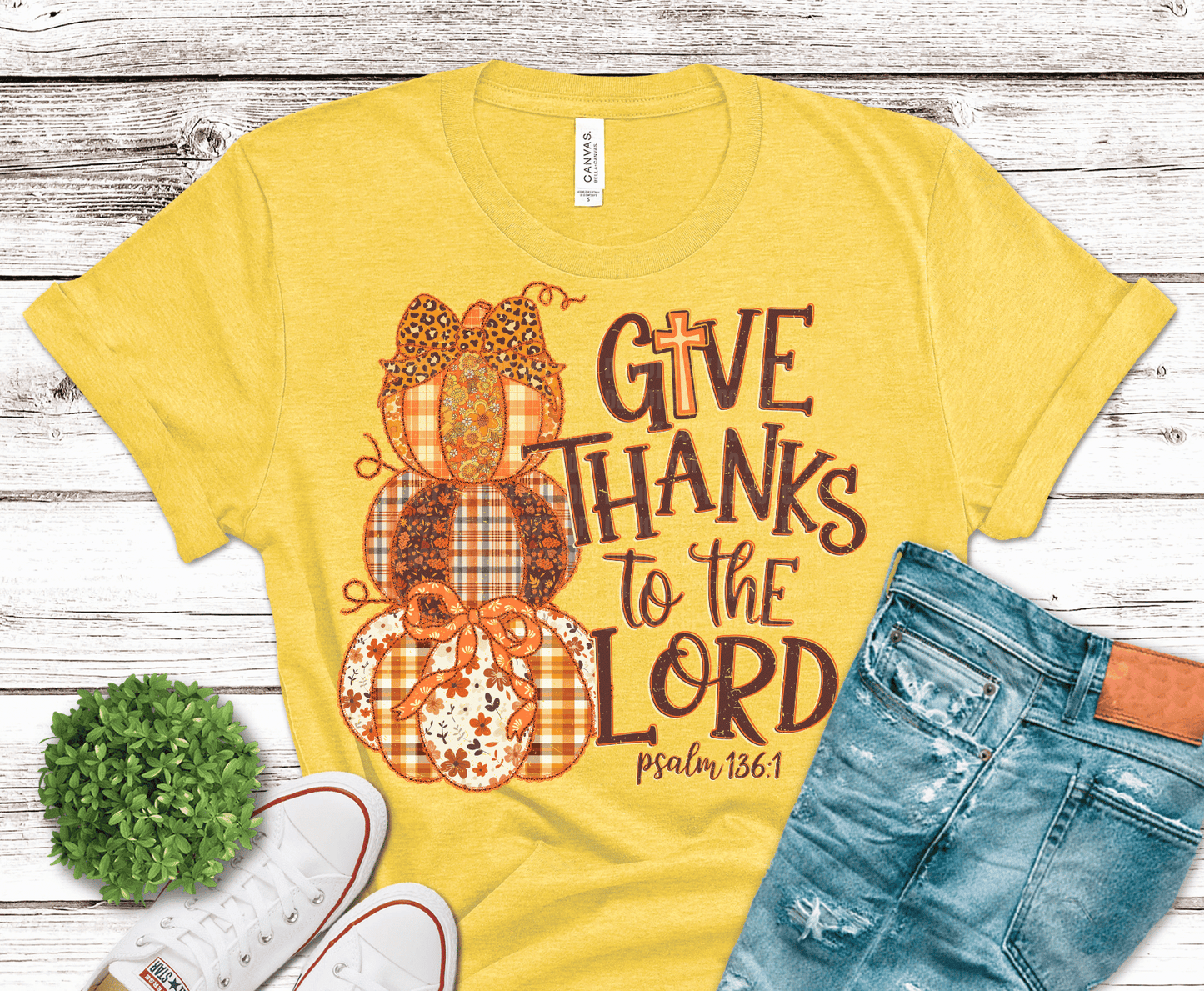 Give Thanks To The Lord Pumpkins DTF transfer, ready to press heat transfer for Thanksgiving shirts