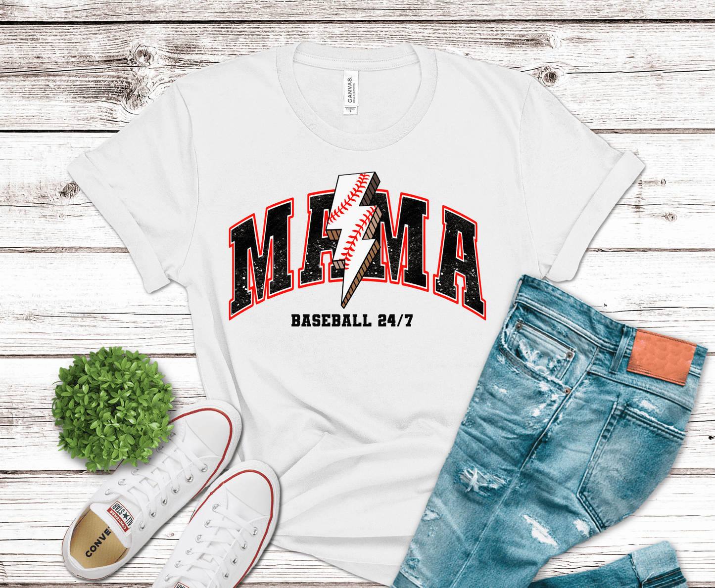Mama Baseball Lightning DTF transfer, ready to press heat transfer for baseball shirts