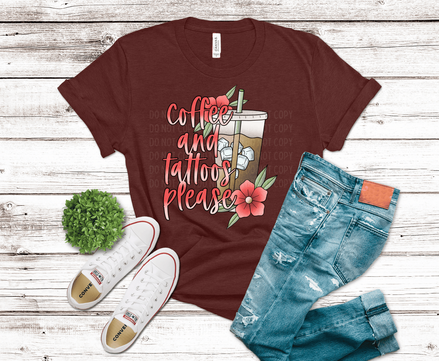 Coffee and Tattoos Please DTF transfer, ready to press heat transfer for funny shirts