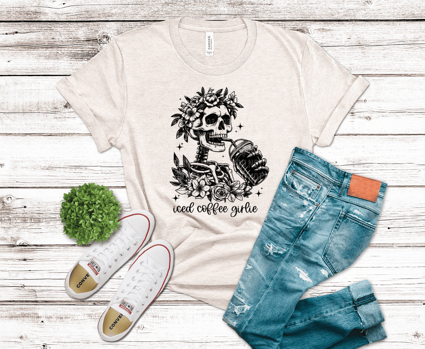 Coffee Girlie Skull DTF transfer, ready to press heat transfer for funny shirts