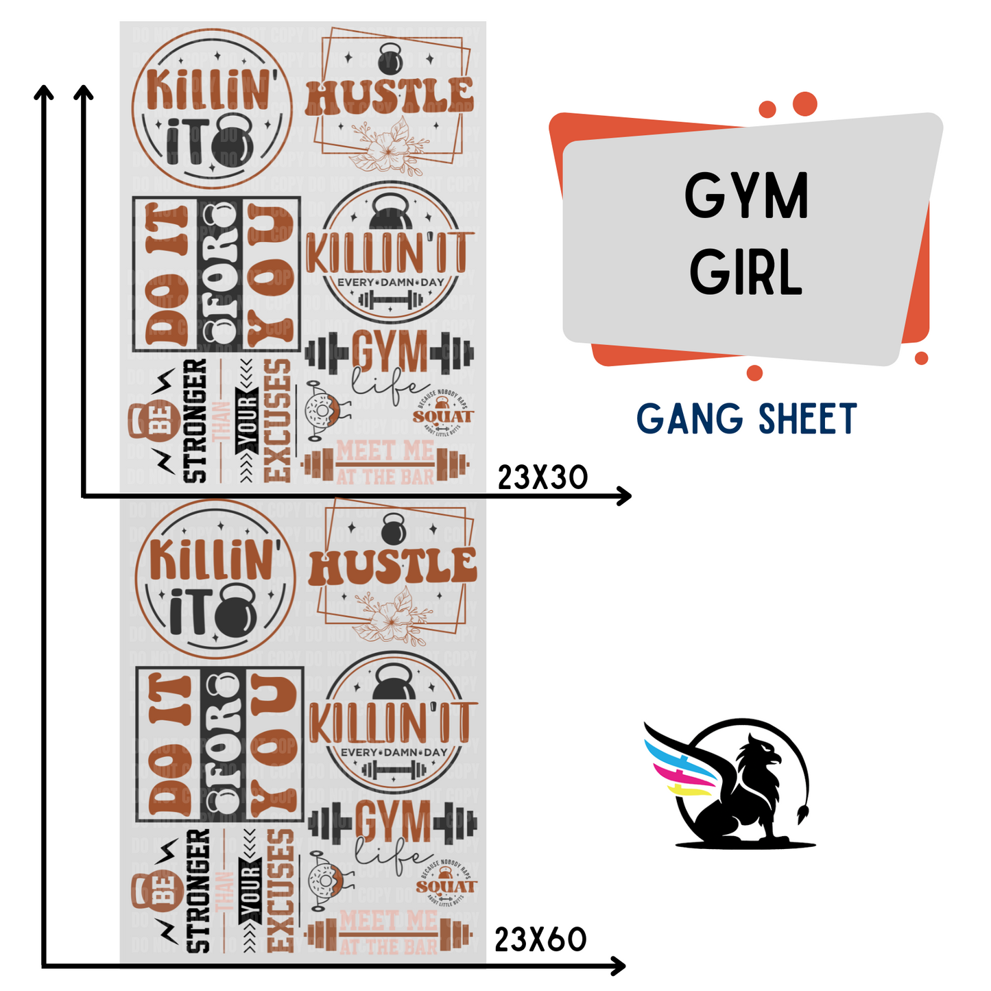 Gym Girl | Premade DTF Transfer Gang Sheet For Graphic Tees - Griffin Expressions