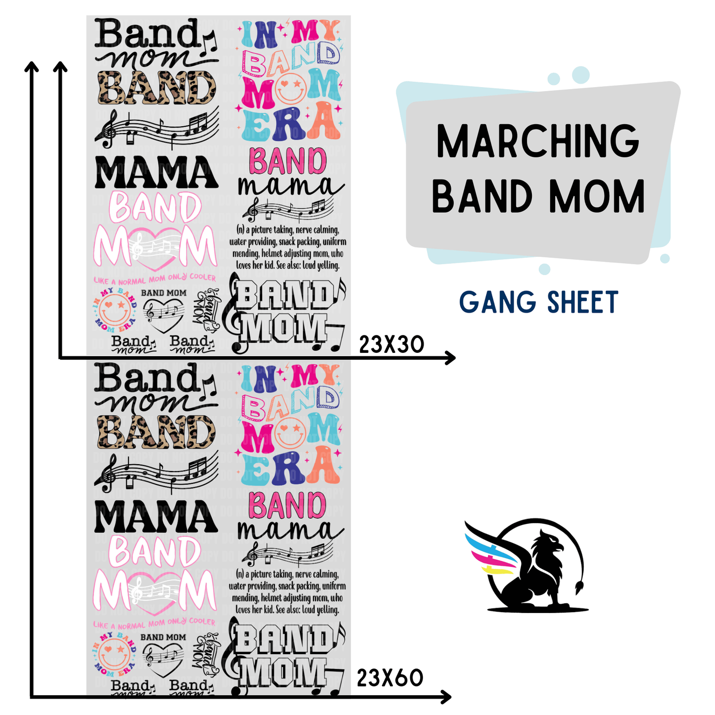 Premade DTF Transfer Gang Sheet For Graphic Tees | Marching Band Mom