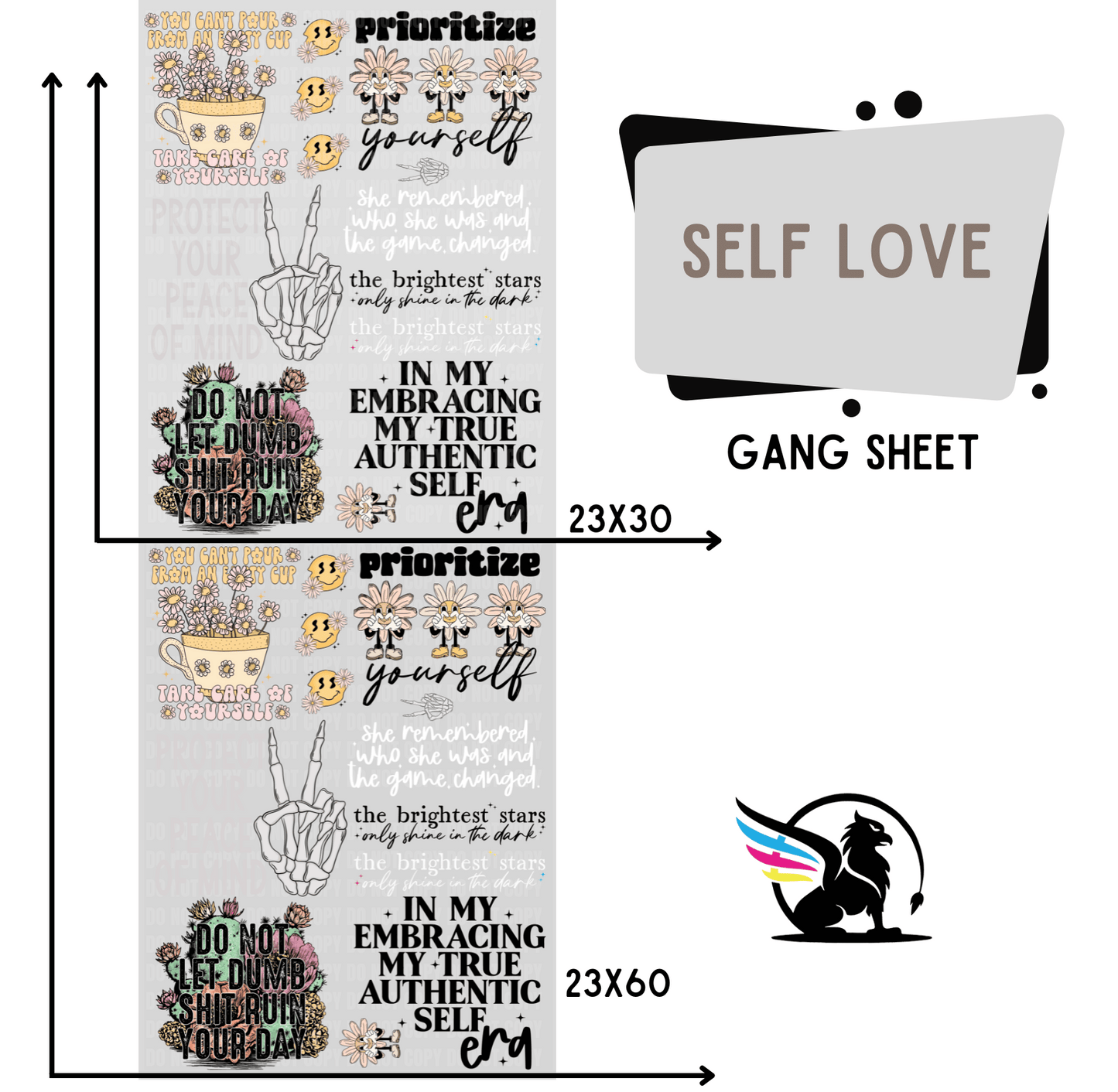 Self Love | Premade DTF Transfer Gang Sheet For Graphic Tees - Griffin Expressions