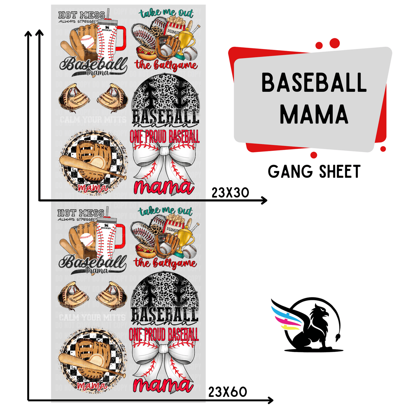 Baseball Mama | Premade DTF Transfer Gang Sheet For Graphic Tees - Griffin Expressions