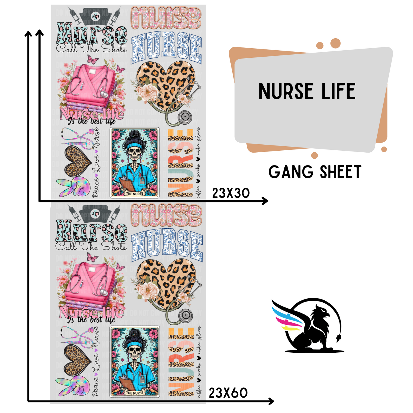Nurse Life | Premade DTF Transfer Gang Sheet For Graphic Tees - Griffin Expressions