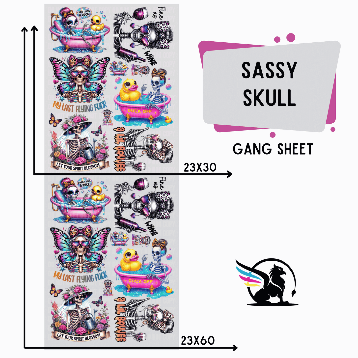 Sassy Skull | Premade DTF Transfer Gang Sheet For Graphic Tees - Griffin Expressions