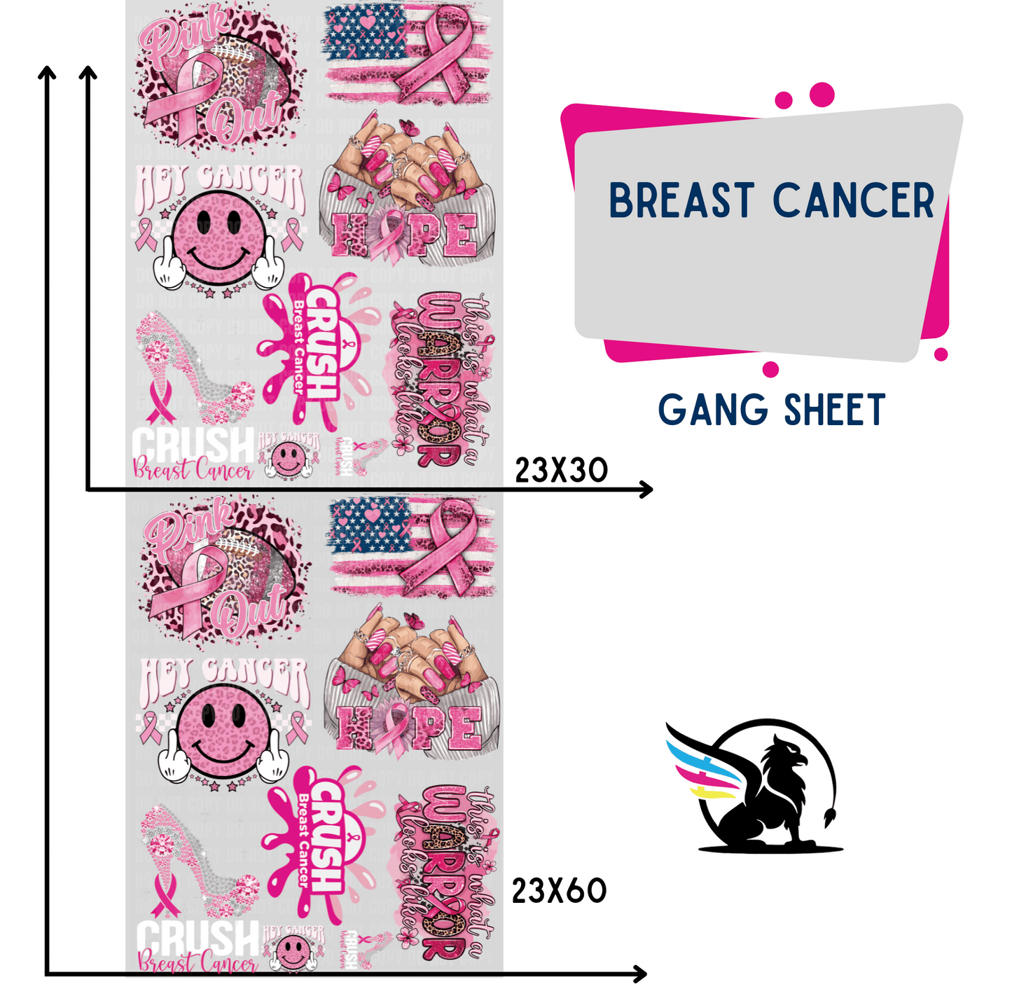 Premade DTF Transfer Gang Sheet For Graphic Tees | Breast Cancer Awareness