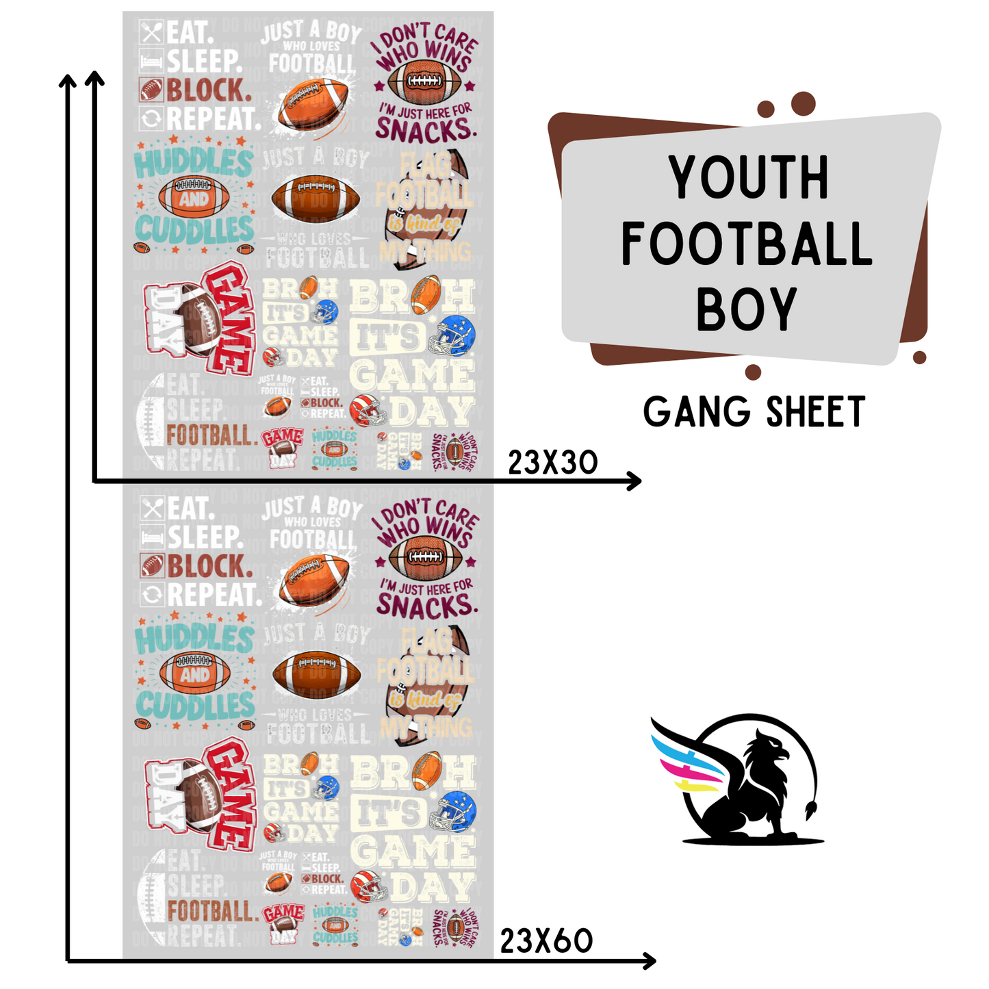 Premade DTF Transfer Gang Sheet For Graphic Tees | Youth Football Boy