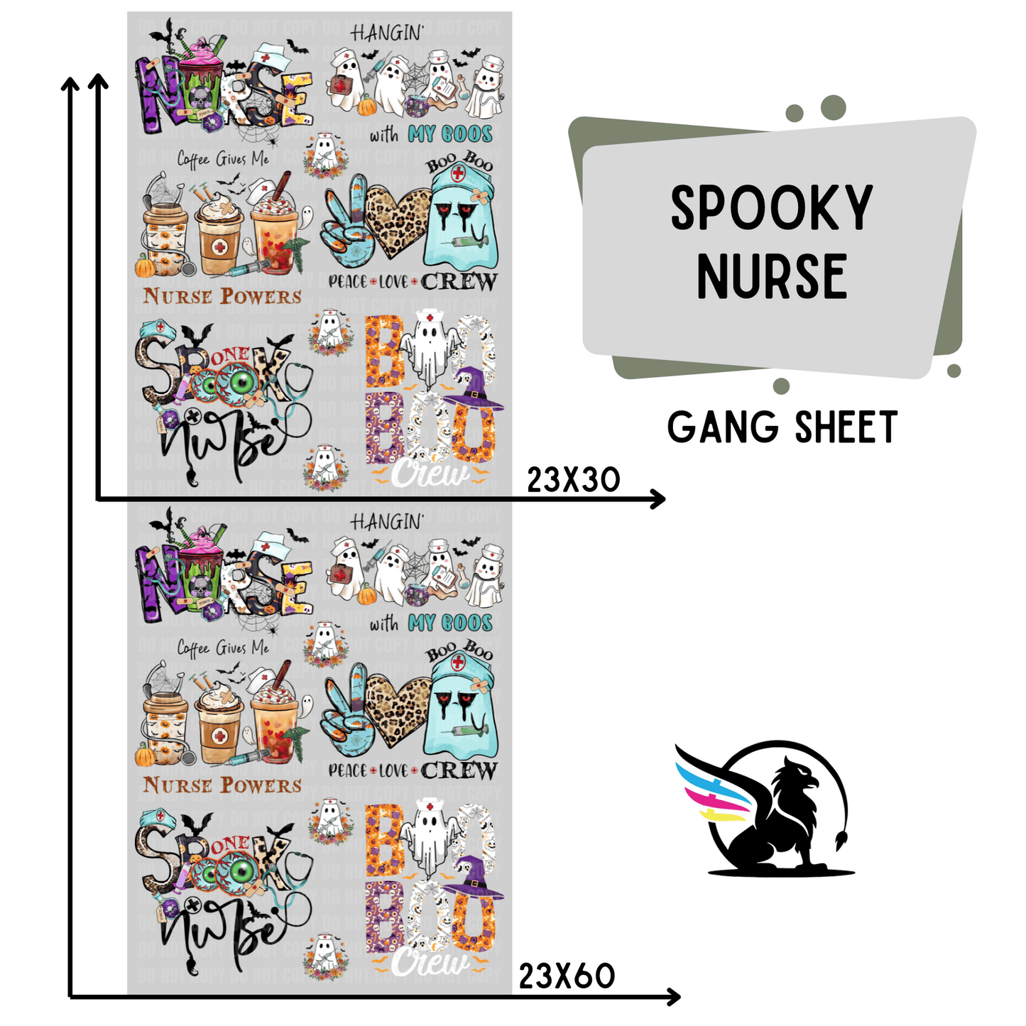 Premade DTF Transfer Gang Sheet For Graphic Tees | Spooky Nurse