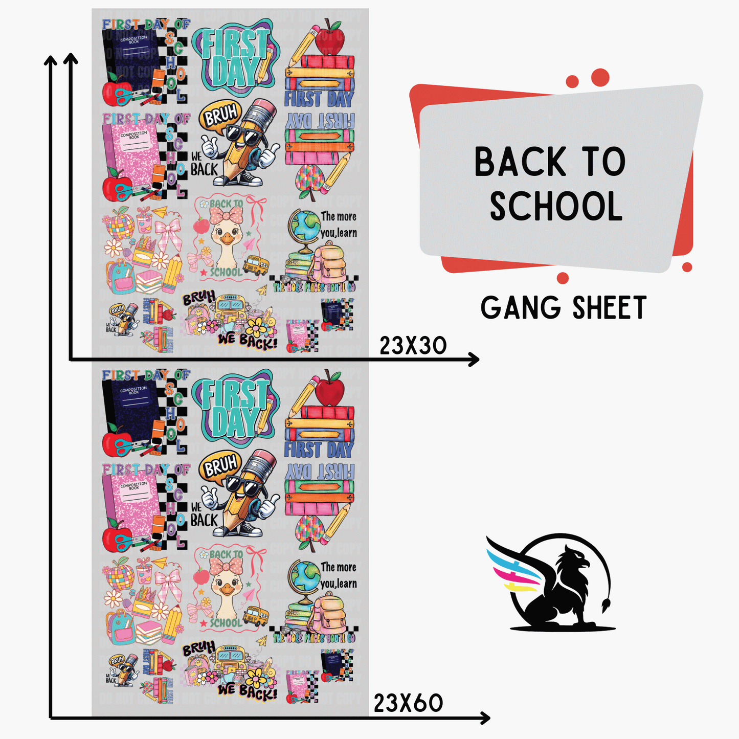 Premade DTF Transfer Gang Sheet For Graphic Tees | Back To School